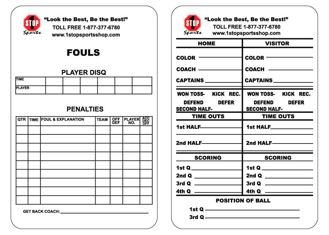 1 Stop Sports Reusable Football Game Card - 1 Stop Sports Pertaining To Football Referee Game Card Template