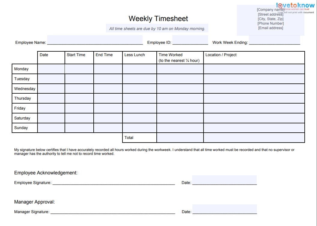 10 Best Timesheet Templates To Track Work Hours With Regard To Weekly Time Card Template Free