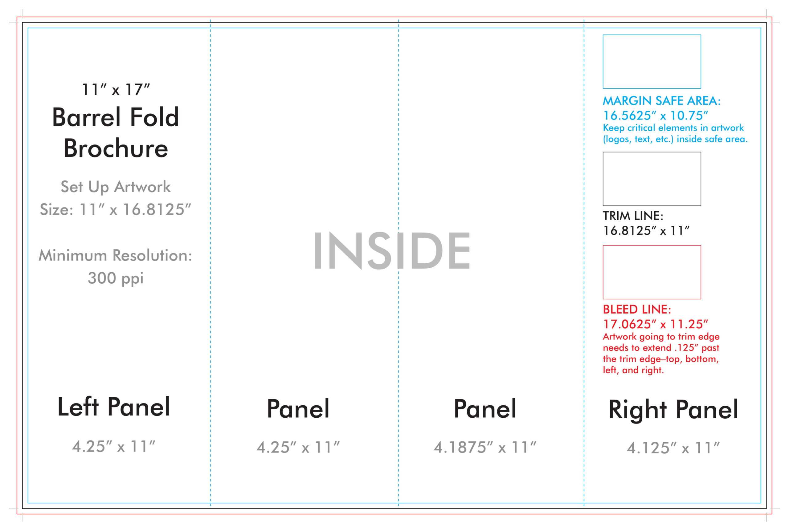 11&quot; X 17&quot; Barrel Fold Brochure Template - U.s. Press throughout 4 Panel Brochure Template
