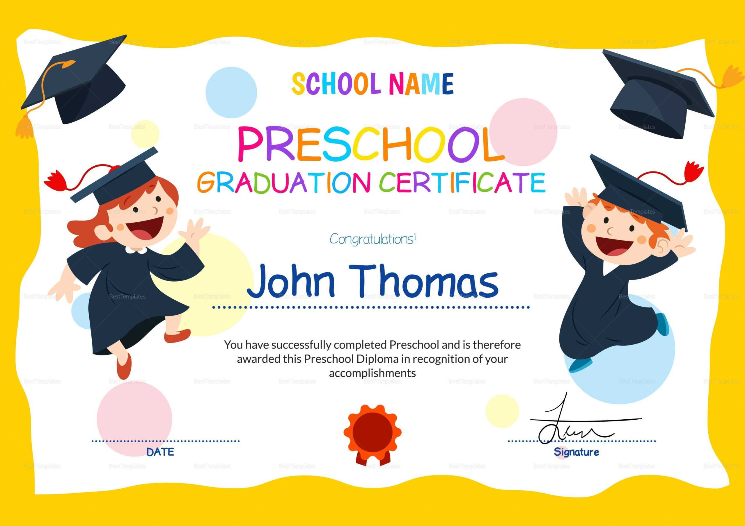 12 Unique Preschool Graduation Certificate Template Free Within Free Printable Graduation Certificate Templates