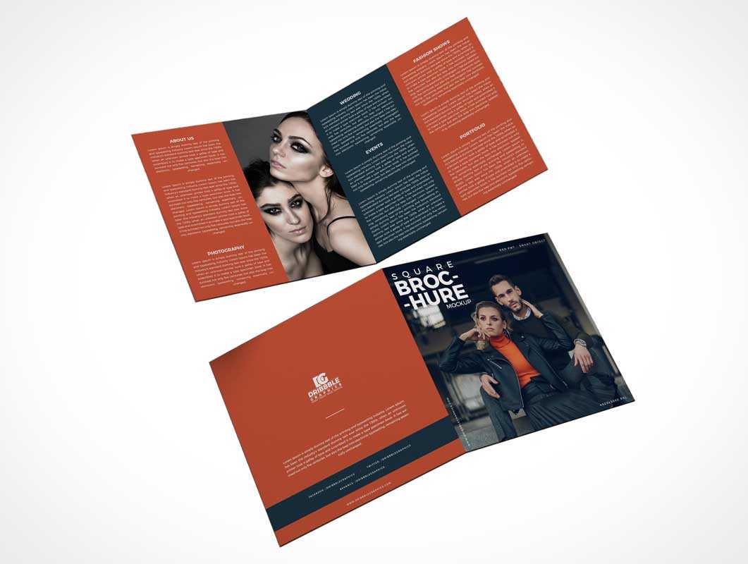 2 Panel Square Bi Fold Brochure Front & Back Psd Mockup Pertaining To 2 Fold Brochure Template Free