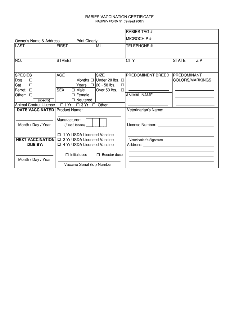 2007 2020 Cdc Nasphv Form 51 Fill Online, Printable In Dog Vaccination Certificate Template