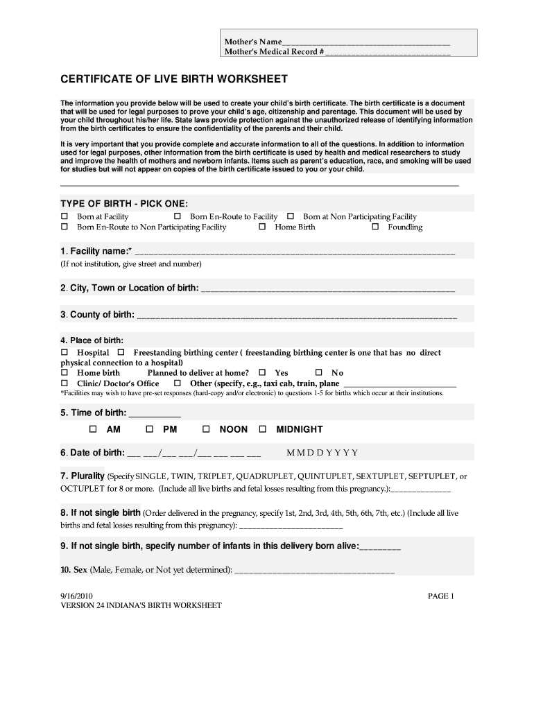 2010 Form In Certificate Of Live Birth Worksheet Fill Online Regarding Official Birth Certificate Template
