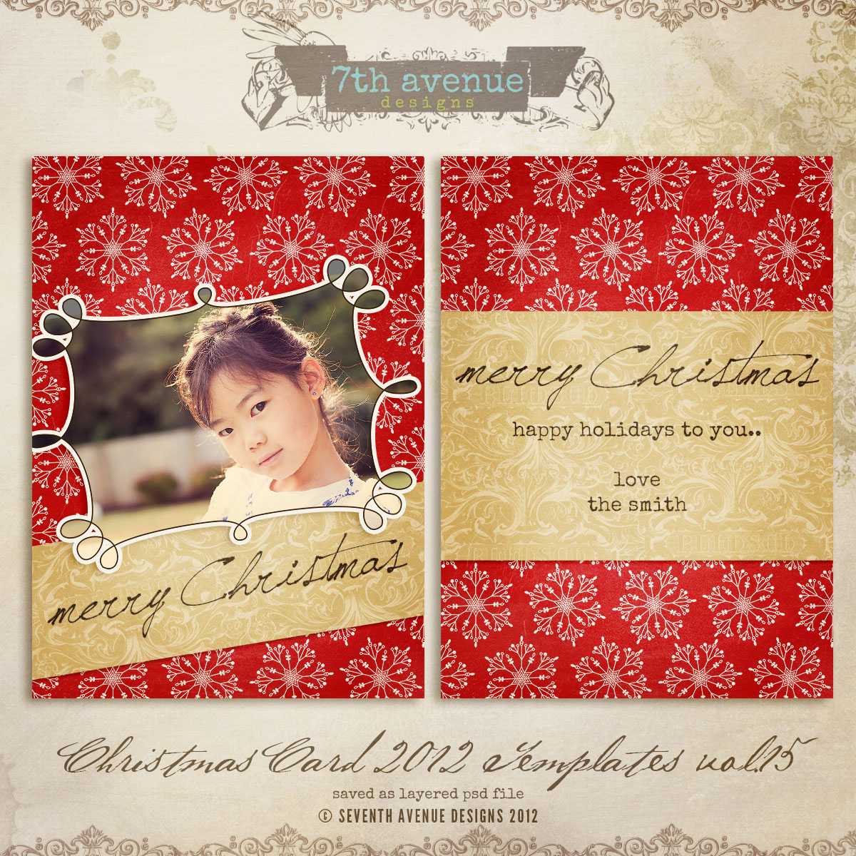 2012 Christmas Card Templates Vol.14 — 5X7 Inch Card With Regard To Free Photoshop Christmas Card Templates For Photographers