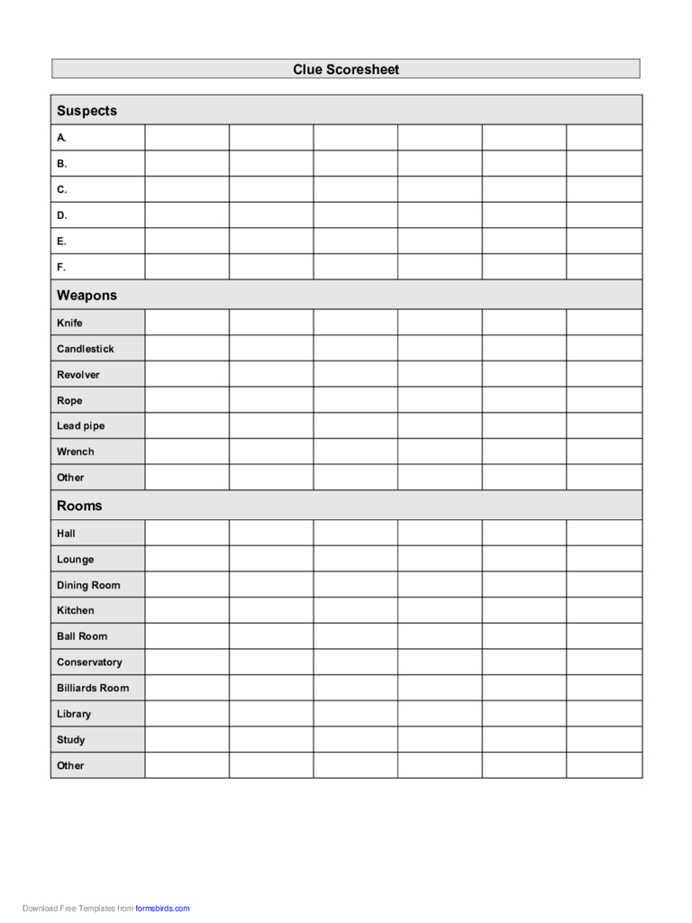 2020 More Score Sheets – Fillable, Printable Pdf & Forms In Clue Card Template