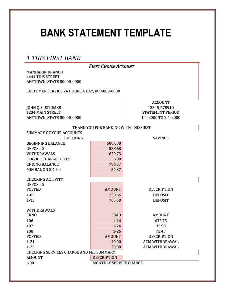 23 Editable Bank Statement Templates [Free] ᐅ Templatelab Intended For Credit Card Statement Template