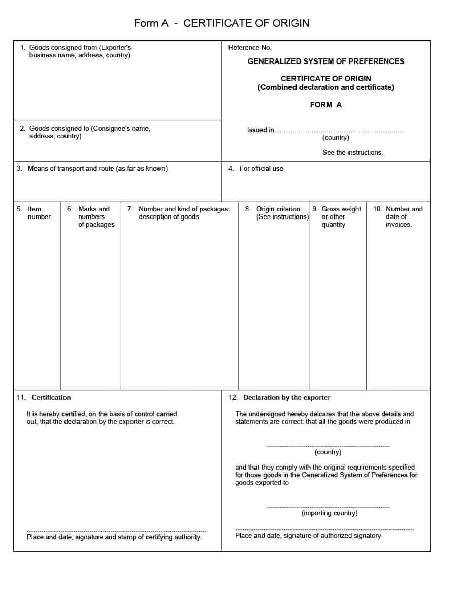 30 Printable Certificate Of Origin Templates (100% Free) ᐅ Inside Certificate Of Origin Form Template