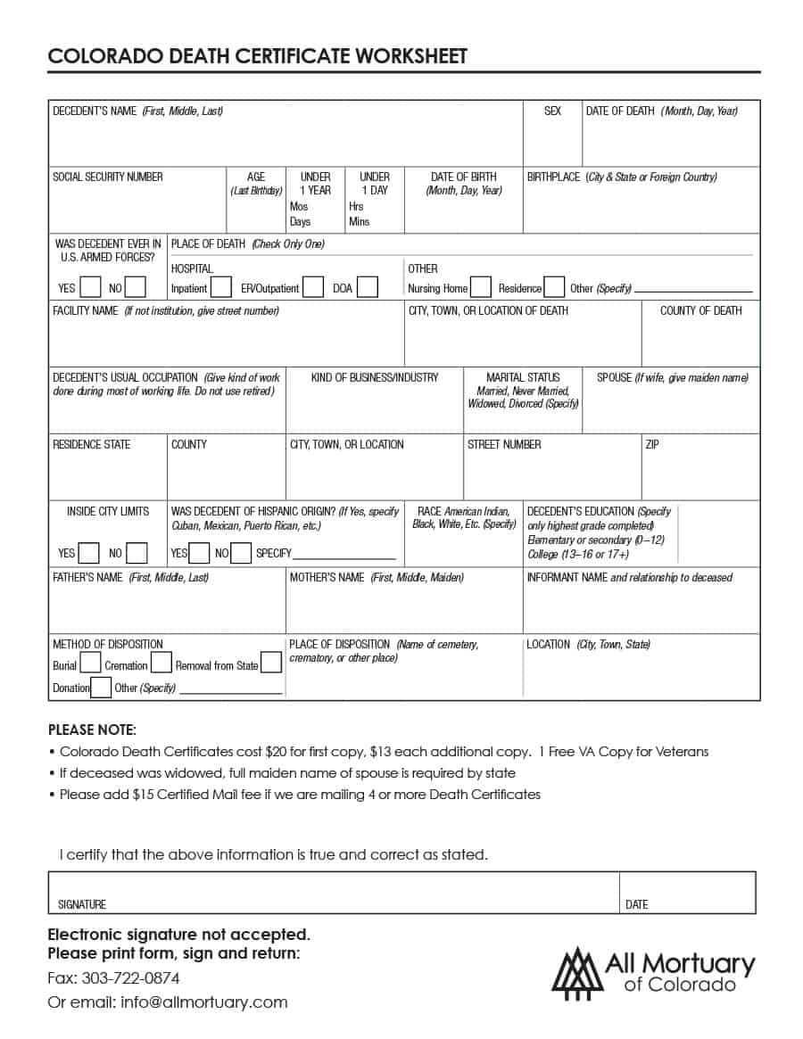 37 Blank Death Certificate Templates [100% Free] ᐅ Templatelab For Fake Death Certificate Template