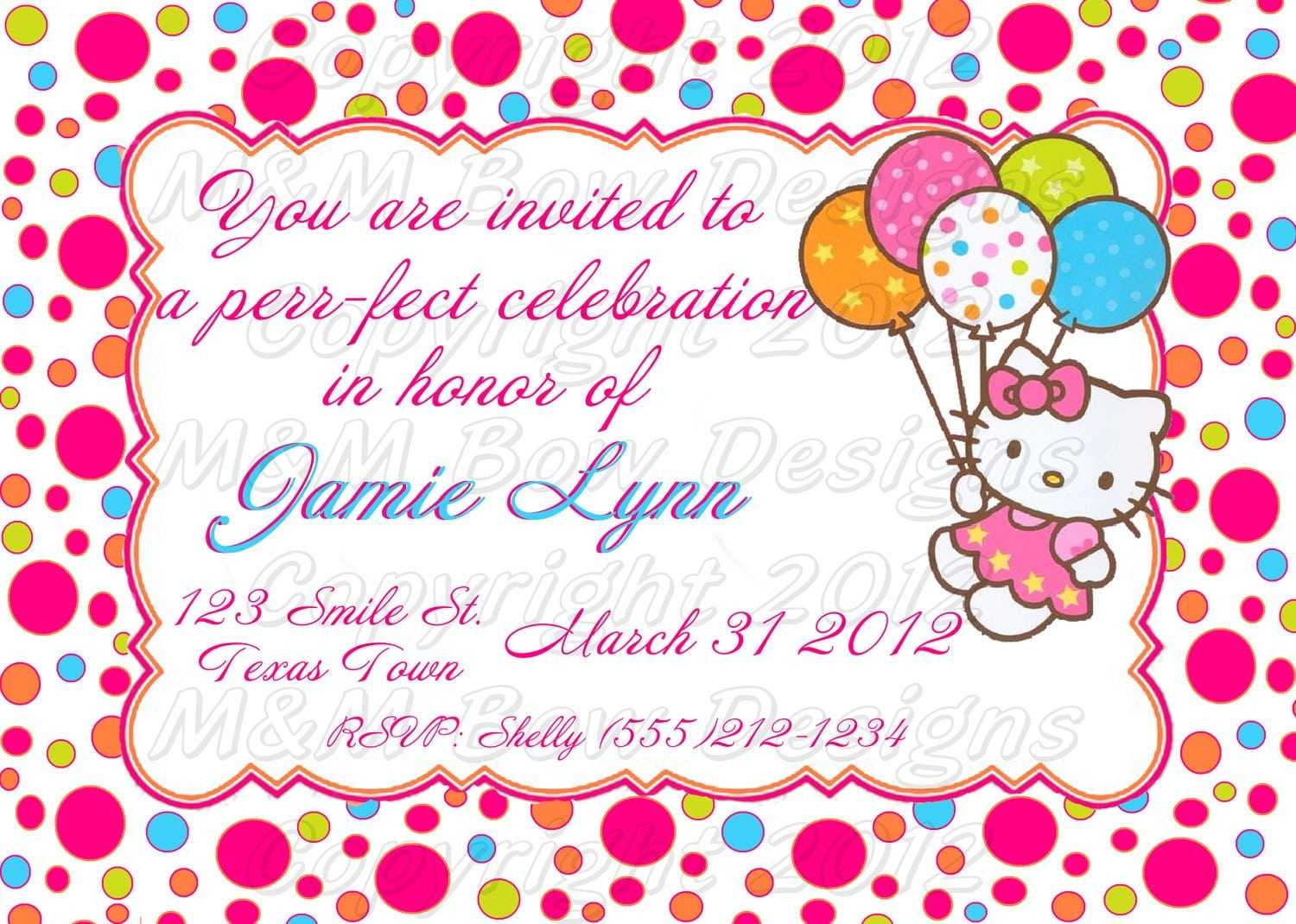 40Th Birthday Ideas: Birthday Invitation Templates Hello Kitty Regarding Hello Kitty Birthday Card Template Free