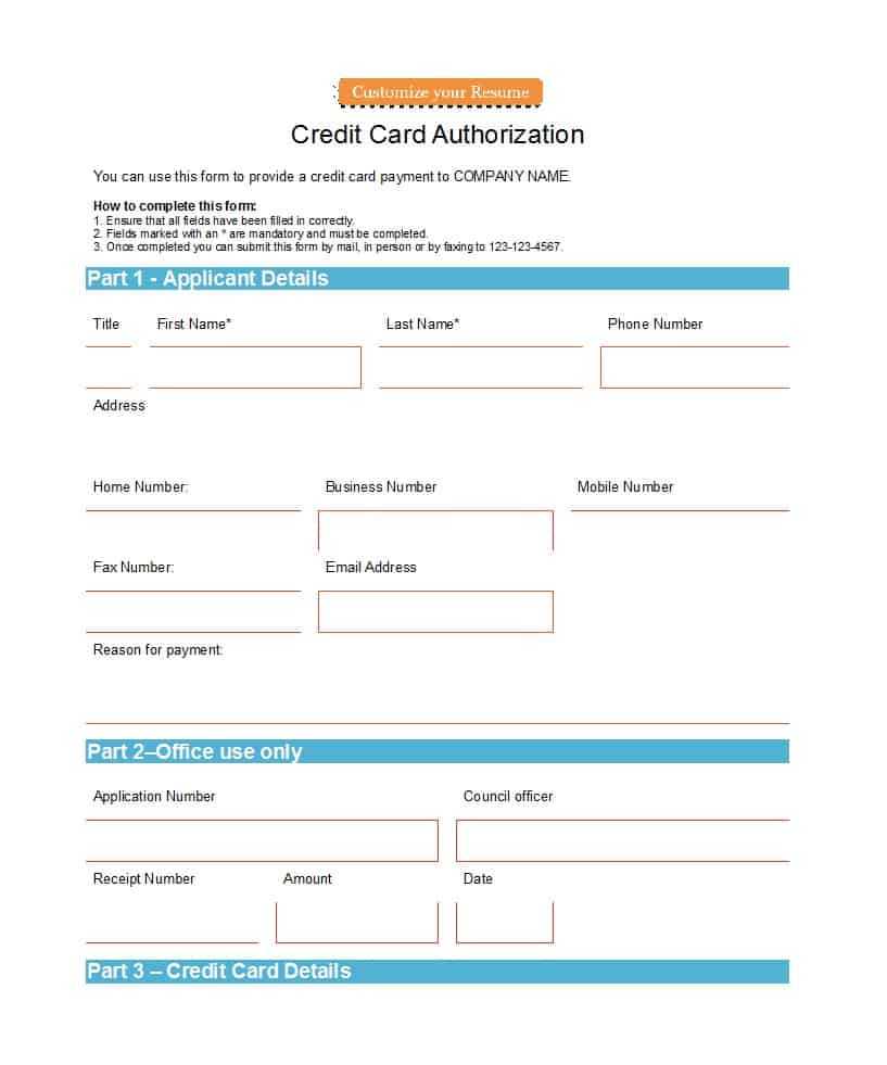 41 Credit Card Authorization Forms Templates {Ready To Use} Pertaining To Credit Card Payment Slip Template
