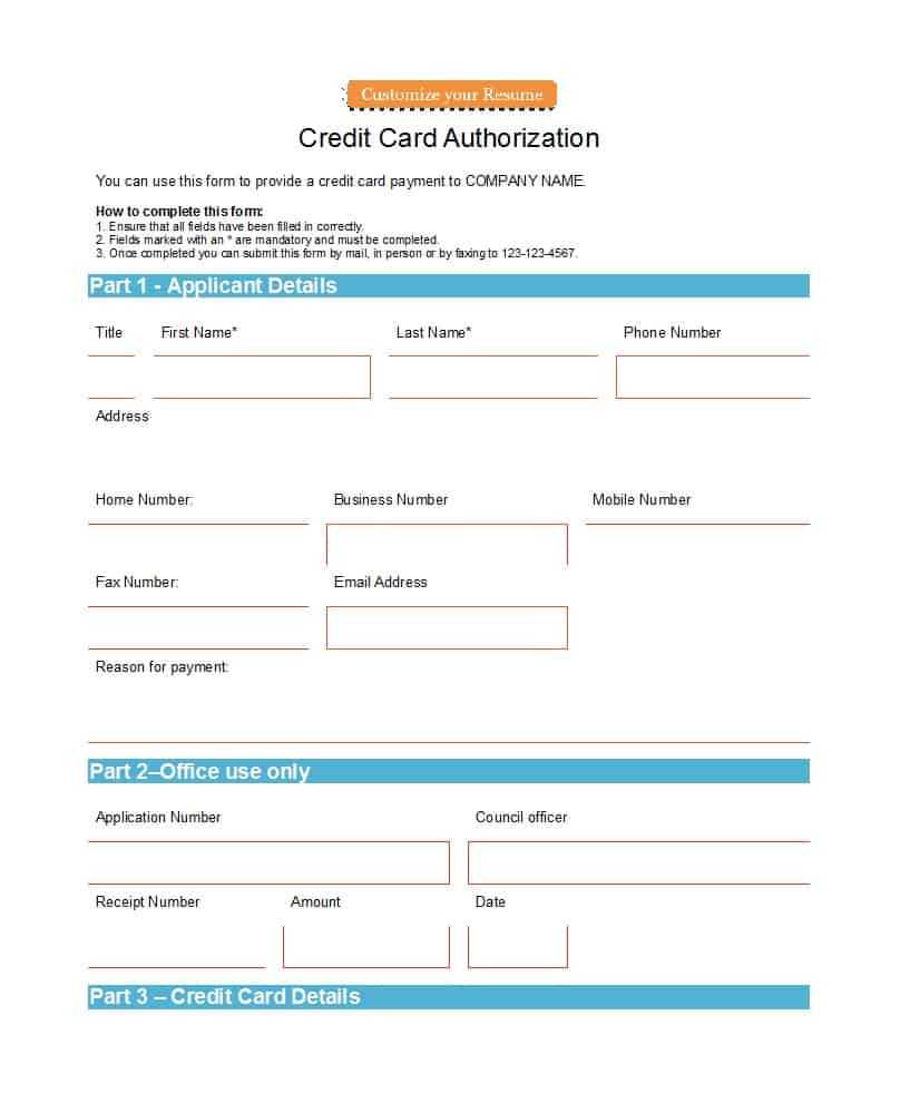 41 Credit Card Authorization Forms Templates {Ready To Use} Pertaining To Order Form With Credit Card Template