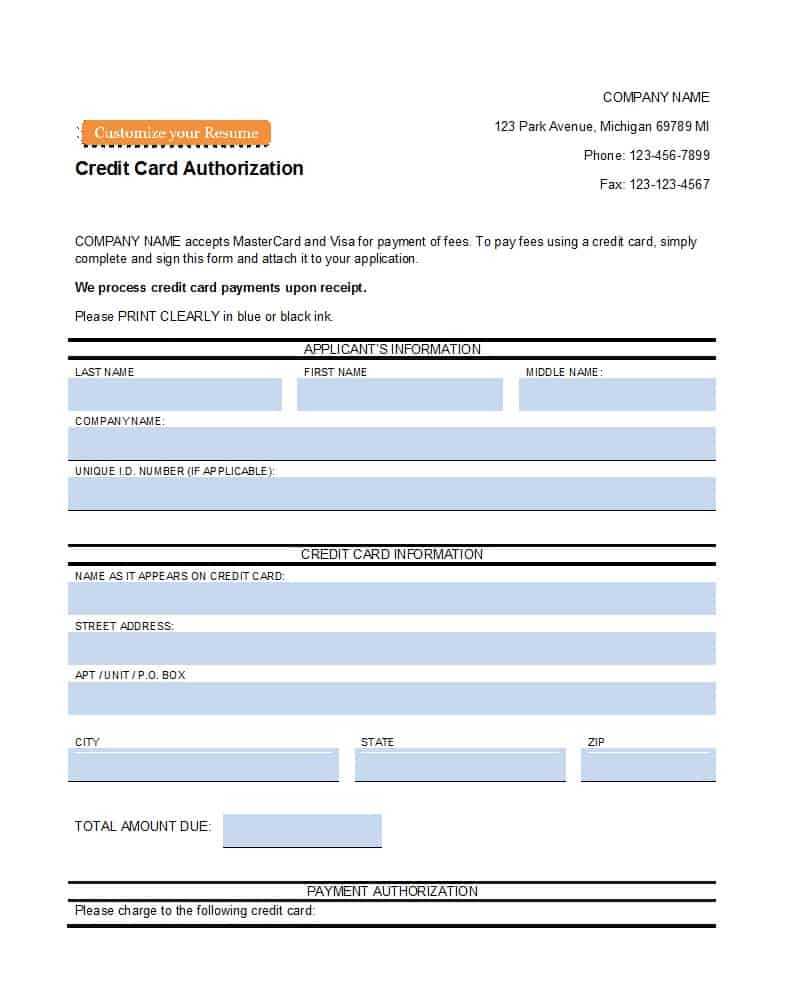 41 Credit Card Authorization Forms Templates {Ready To Use} Throughout Credit Card Bill Template