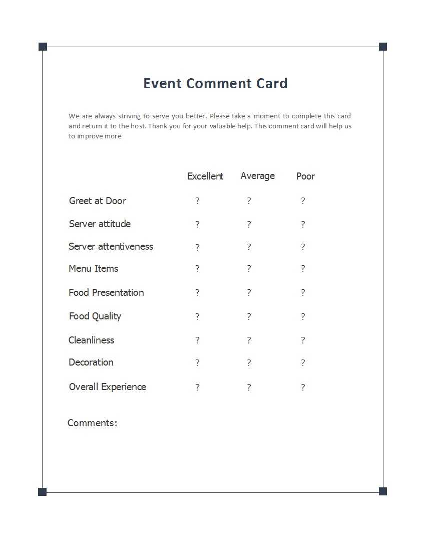 50 Printable Comment Card & Feedback Form Templates ᐅ Throughout Restaurant Comment Card Template