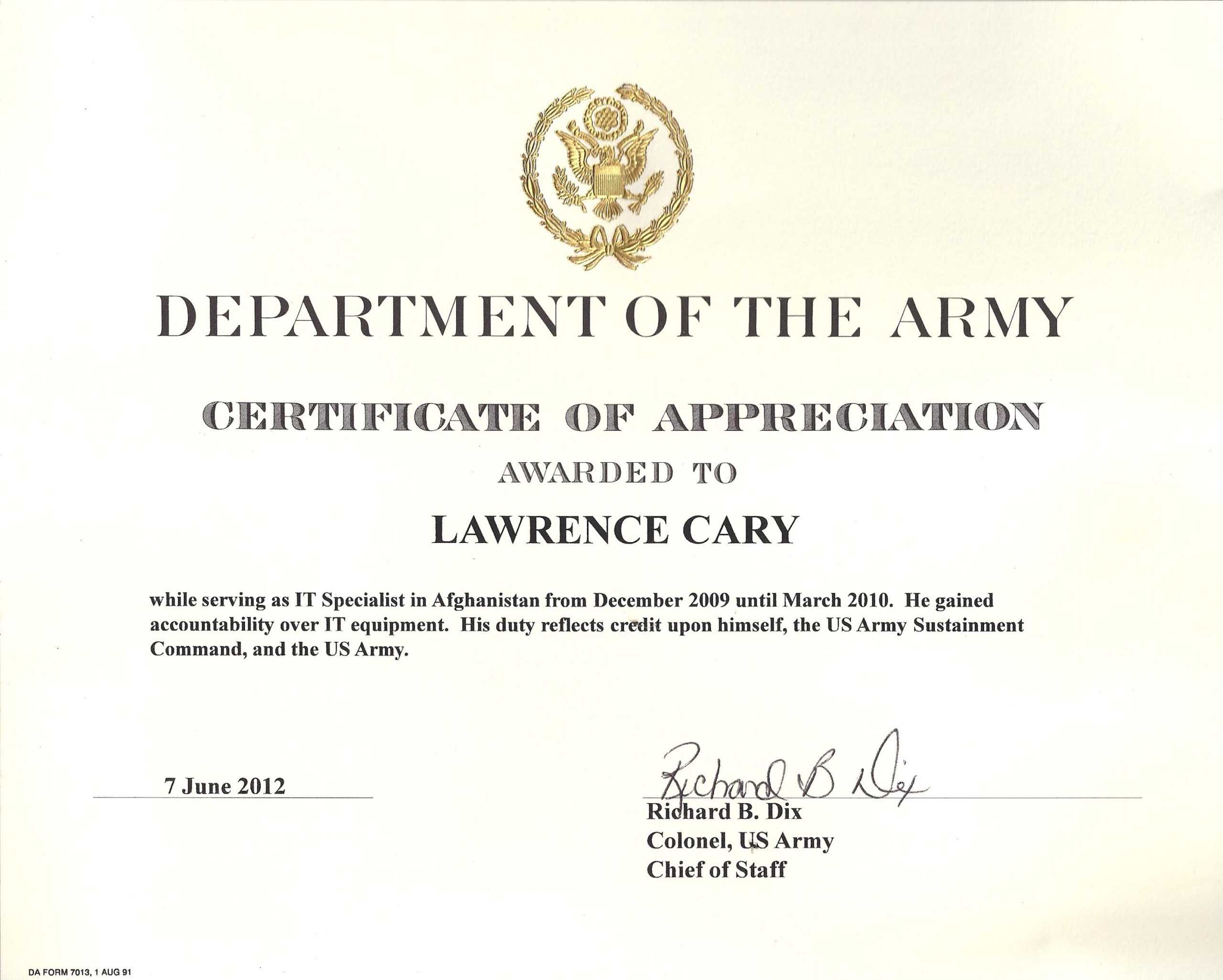 6+ Army Appreciation Certificate Templates - Pdf, Docx with Officer Promotion Certificate Template