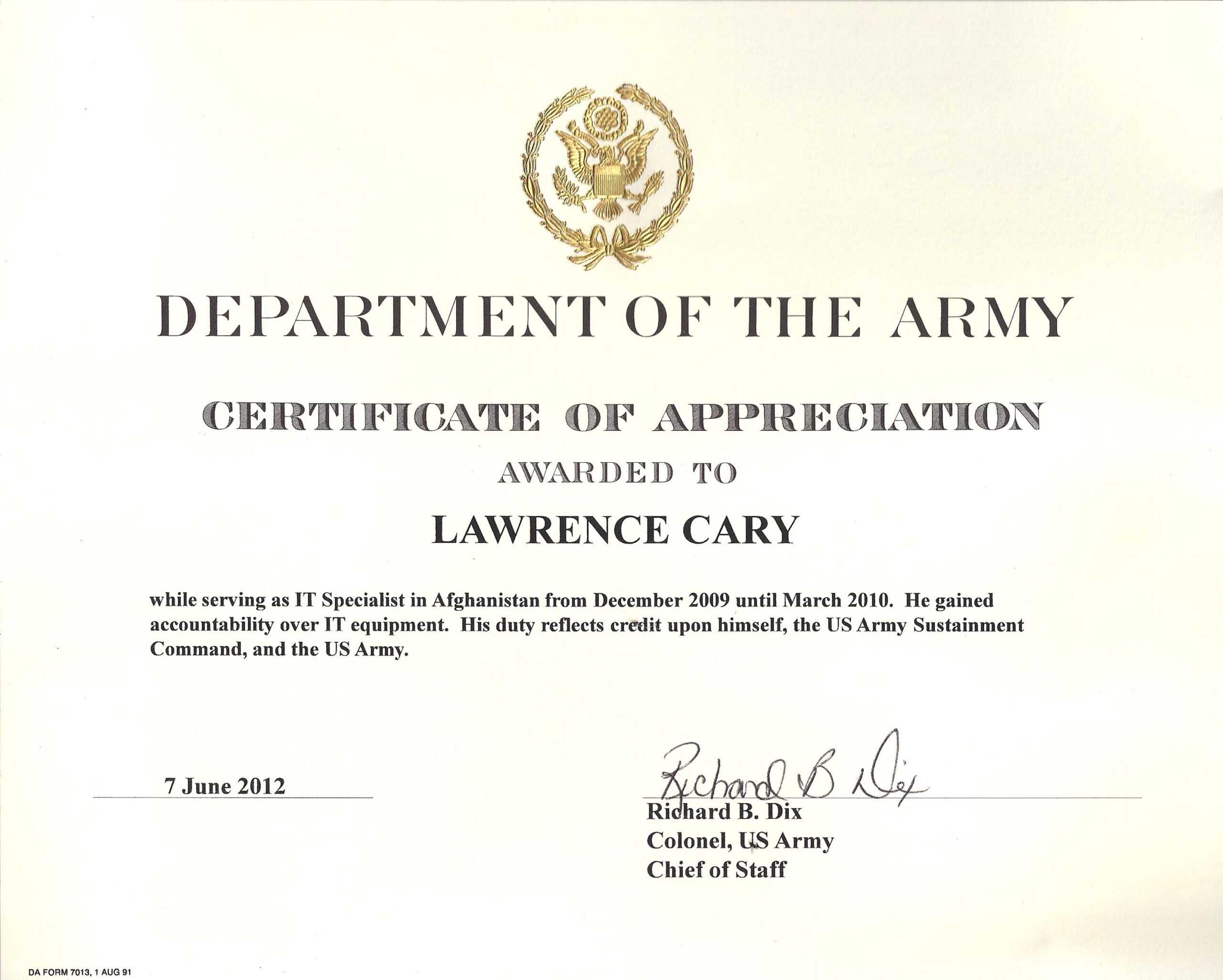 6+ Army Appreciation Certificate Templates - Pdf, Docx With Officer Promotion Certificate Template