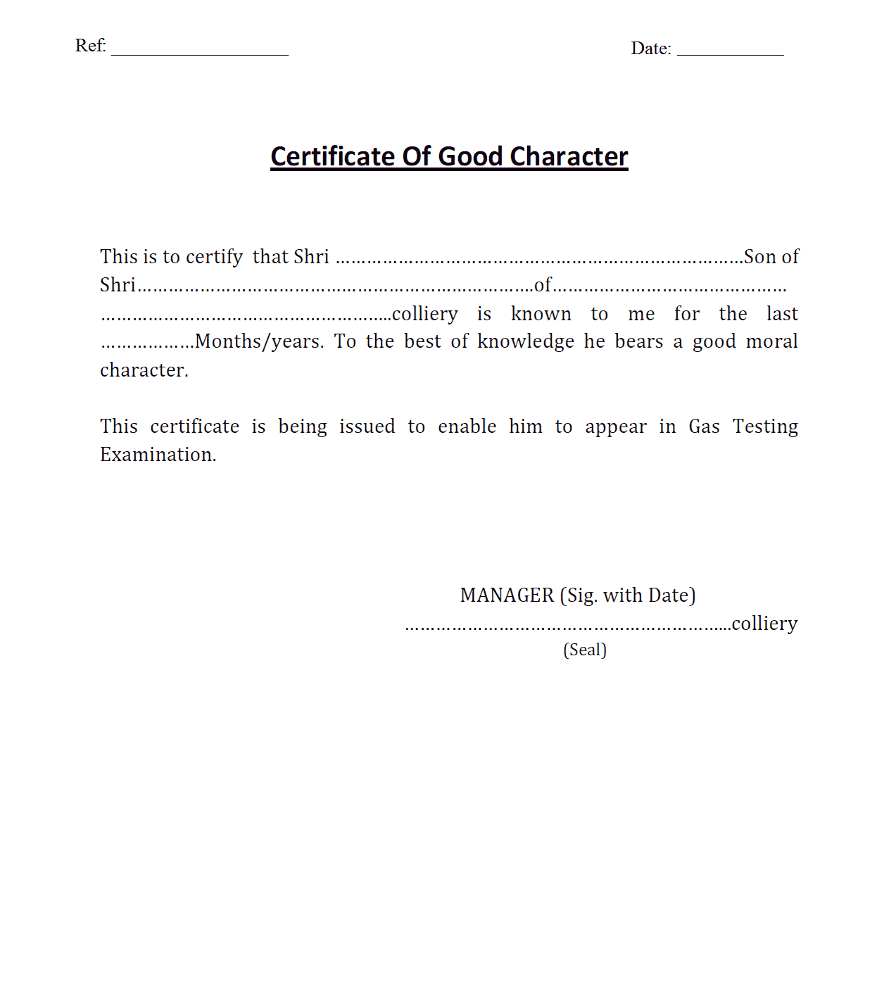 7+ Character Certificate Templates – Word Excel Samples Pertaining To Good Conduct Certificate Template