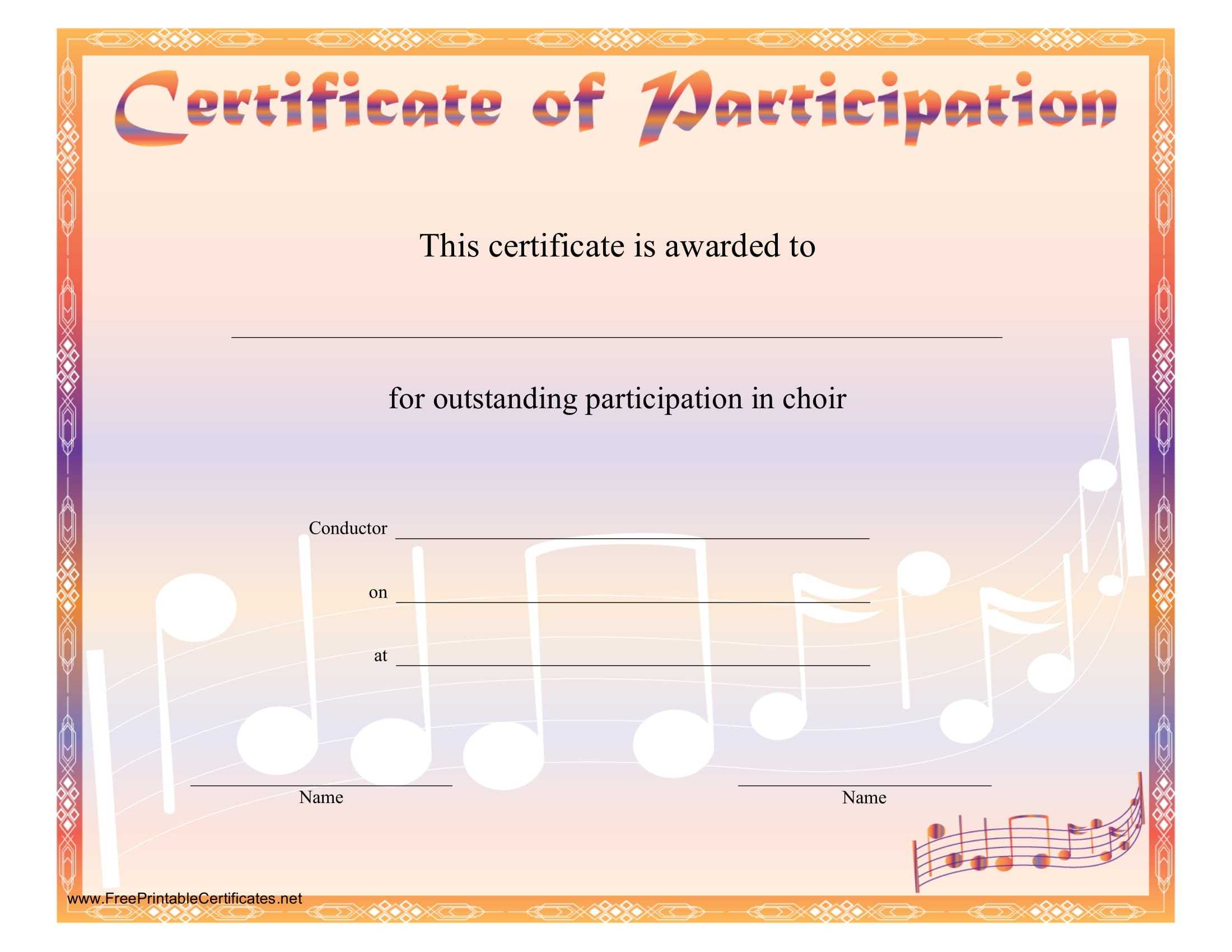 8+ Free Choir Certificate Of Participation Templates - Pdf throughout Choir Certificate Template