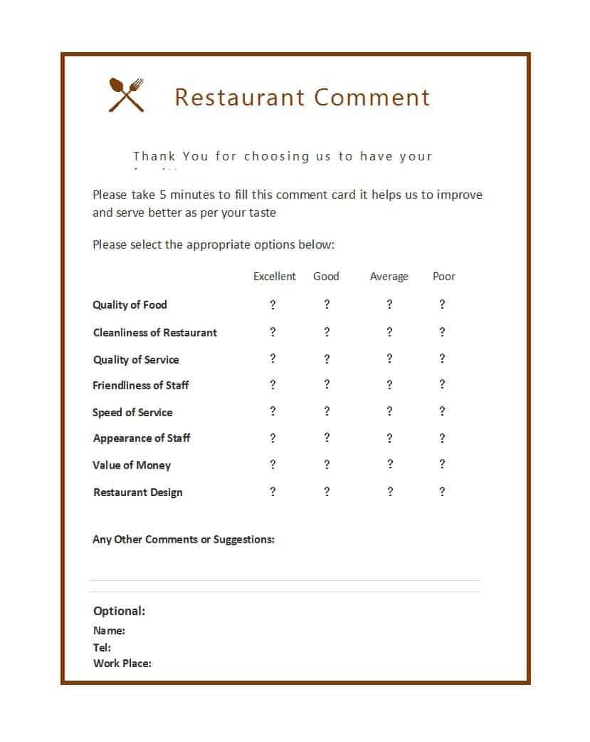 9 Restaurant Comment Card Templates – Free Sample Templates With Regard To Restaurant Comment Card Template