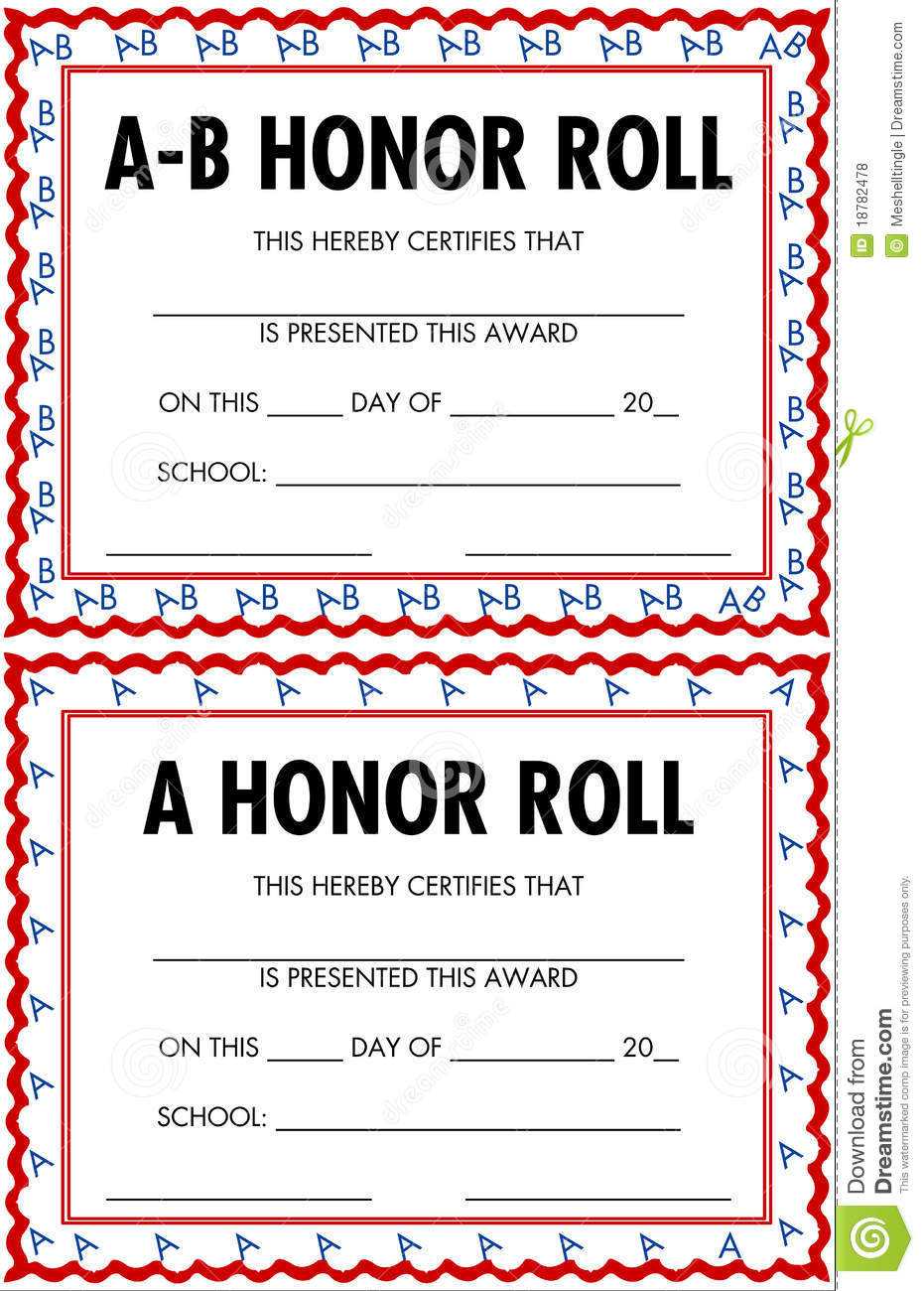 A/b Honor Roll Clipart Inside Honor Roll Certificate Template