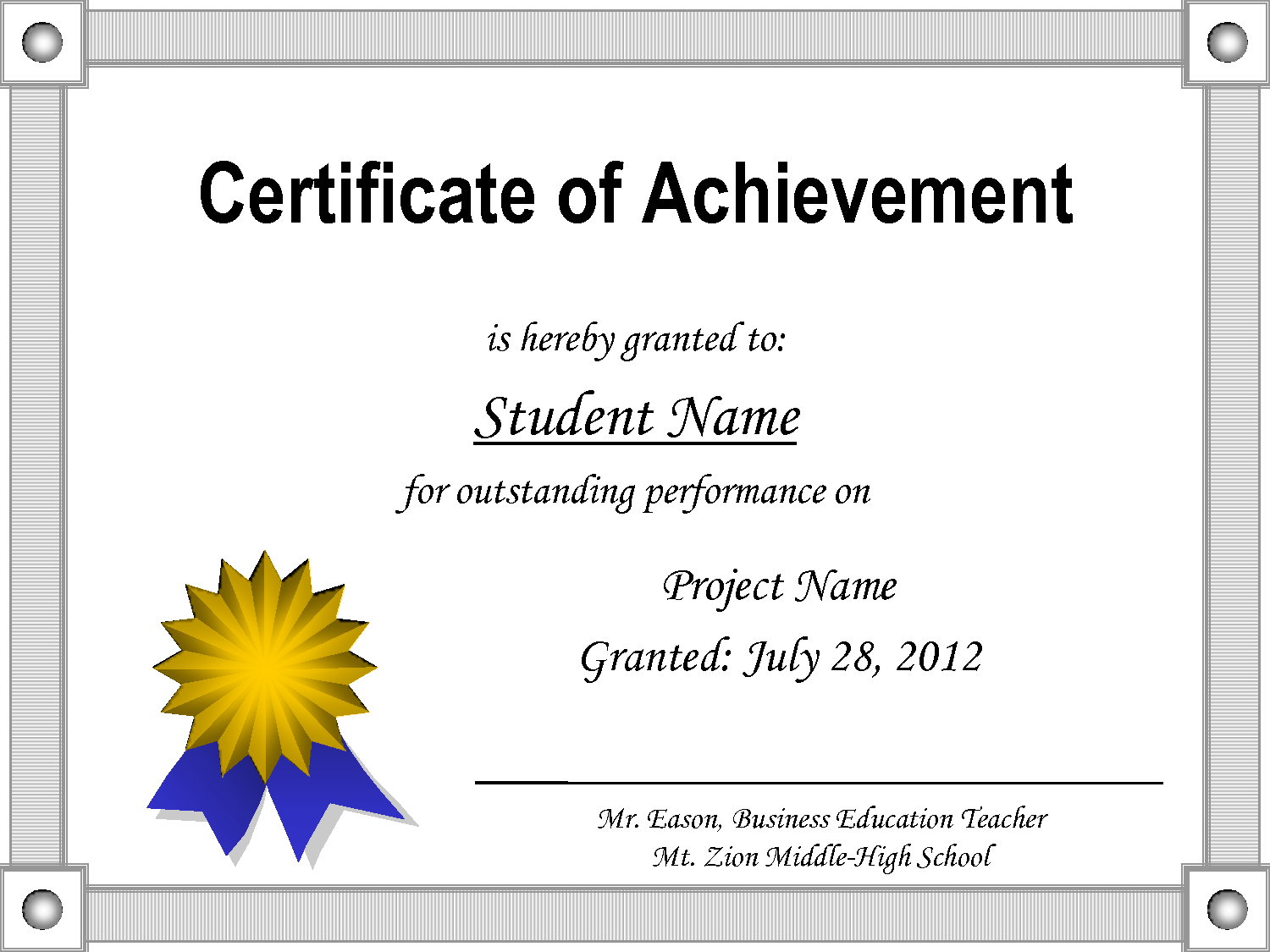 Achievement Certificate Template Free – Cerescoffee.co Within Award Certificate Templates Word 2007