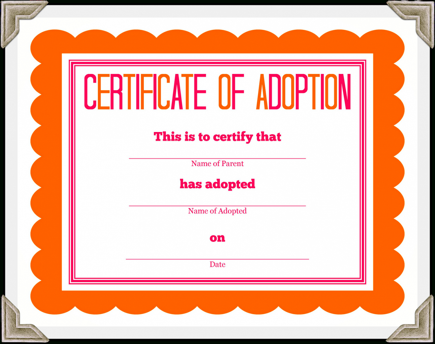 Adoption Certificate Template – Certificate Templates For Blank Adoption Certificate Template