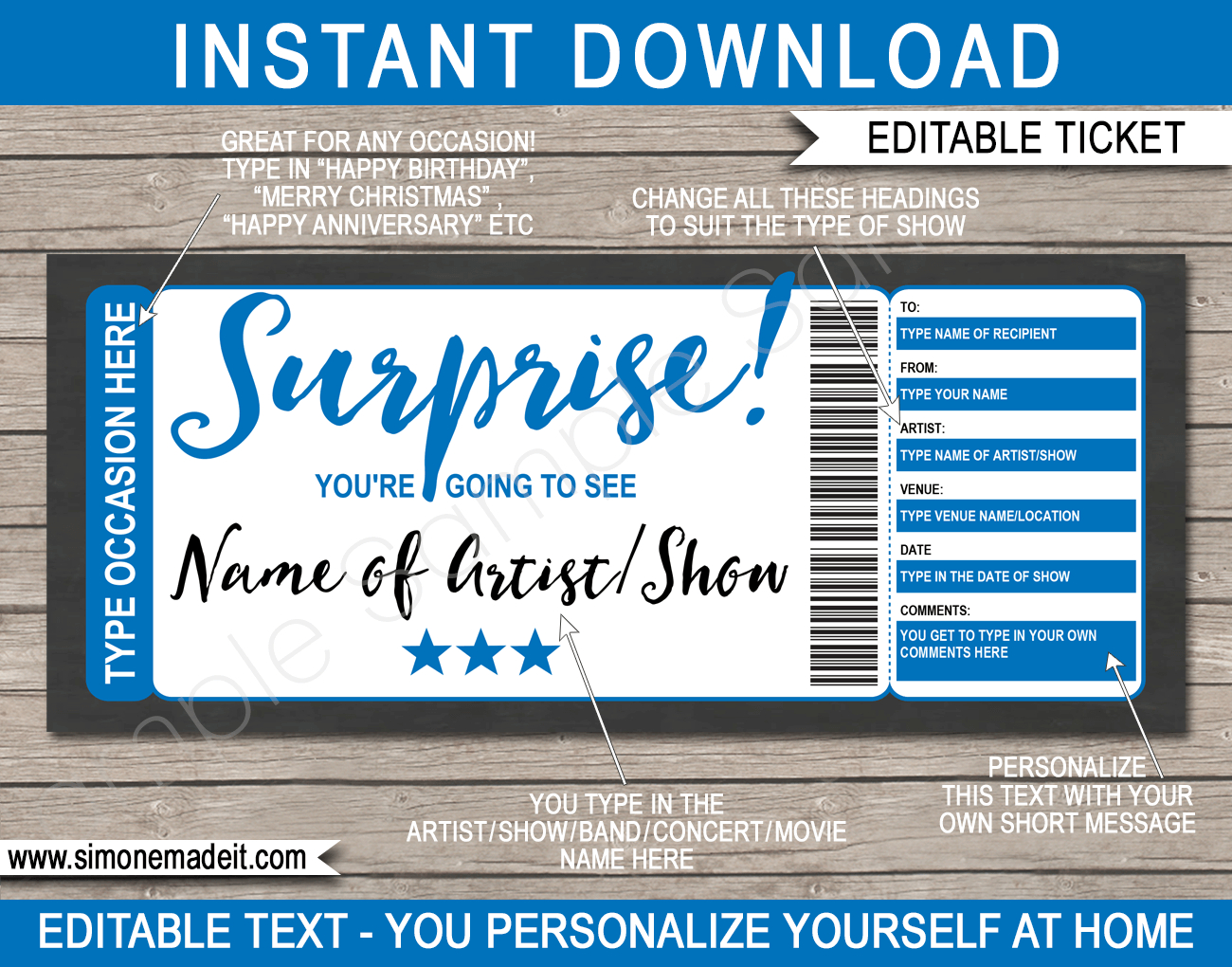 Any Occasion Concert Ticket Gift Voucher – Colors For Movie Gift Certificate Template