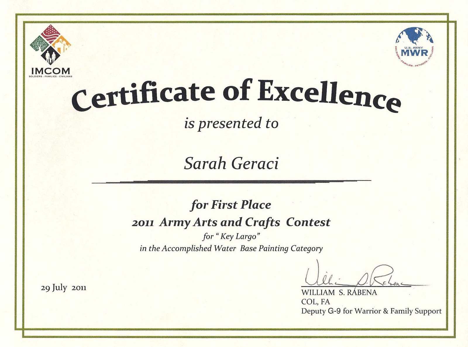 Art Award Certificate Templates Intended For Art Certificate Template Free