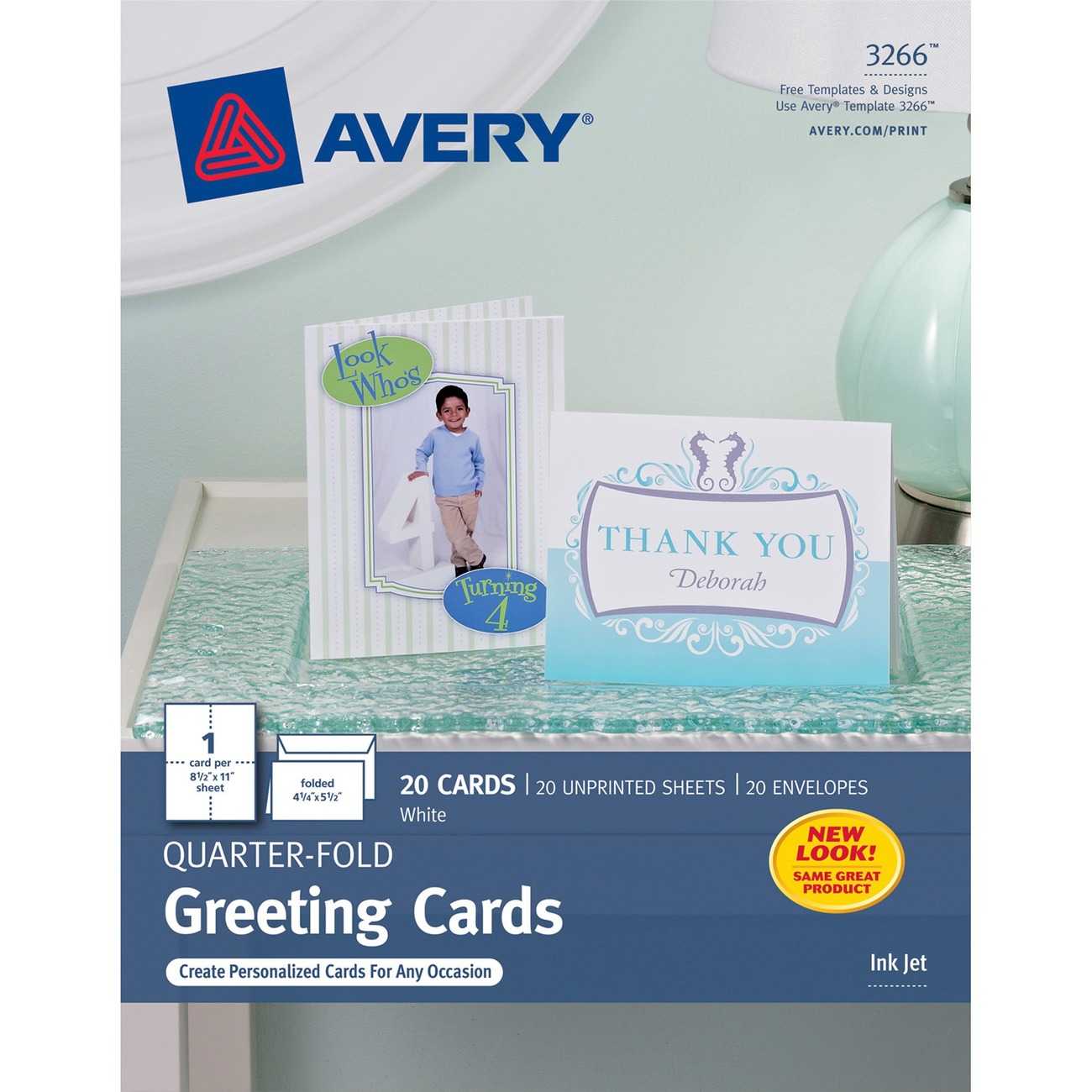 Avery® Quarter Fold Greeting Cards, Matte, 4 1/4" X 5 1/2", 20  Cards/envelopes (3266) – 4 1/4" X 5 1/2" – Matte – 20 / Pack – White With Regard To Quarter Fold Greeting Card Template