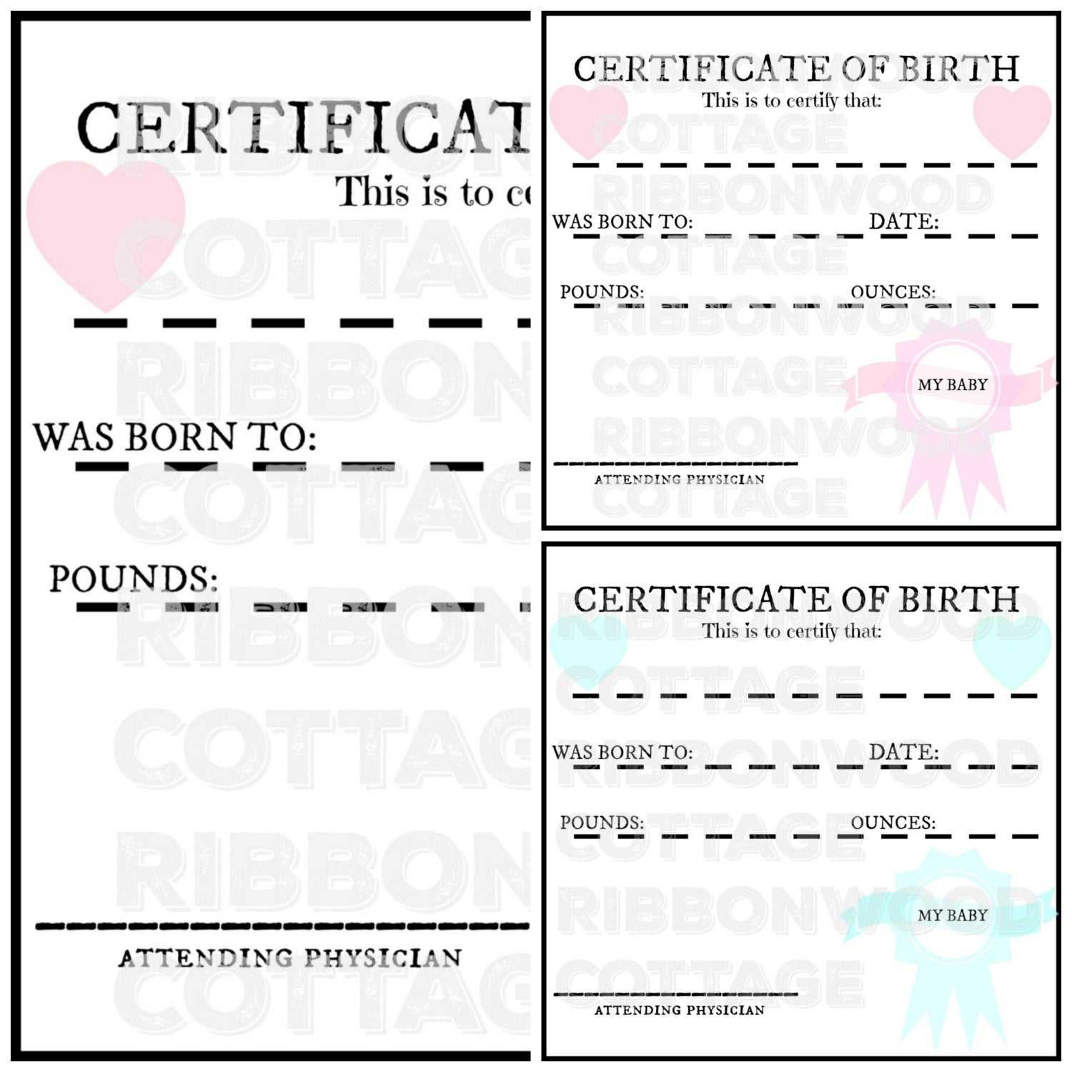 Baby Doll Printable Birth Certificates  Pink And Blue With Baby Doll Birth Certificate Template