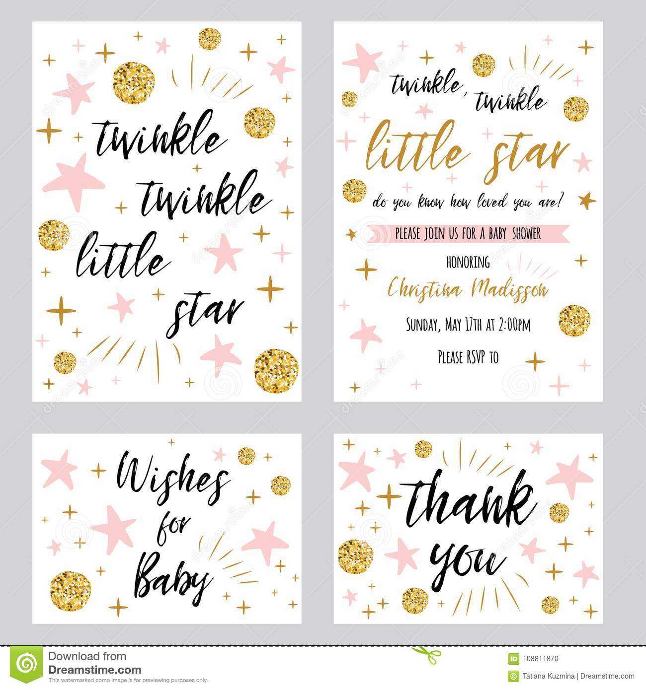 Baby Shower Girl Templates Twinkle Twinkle Little Star Text Intended For Template For Baby Shower Thank You Cards