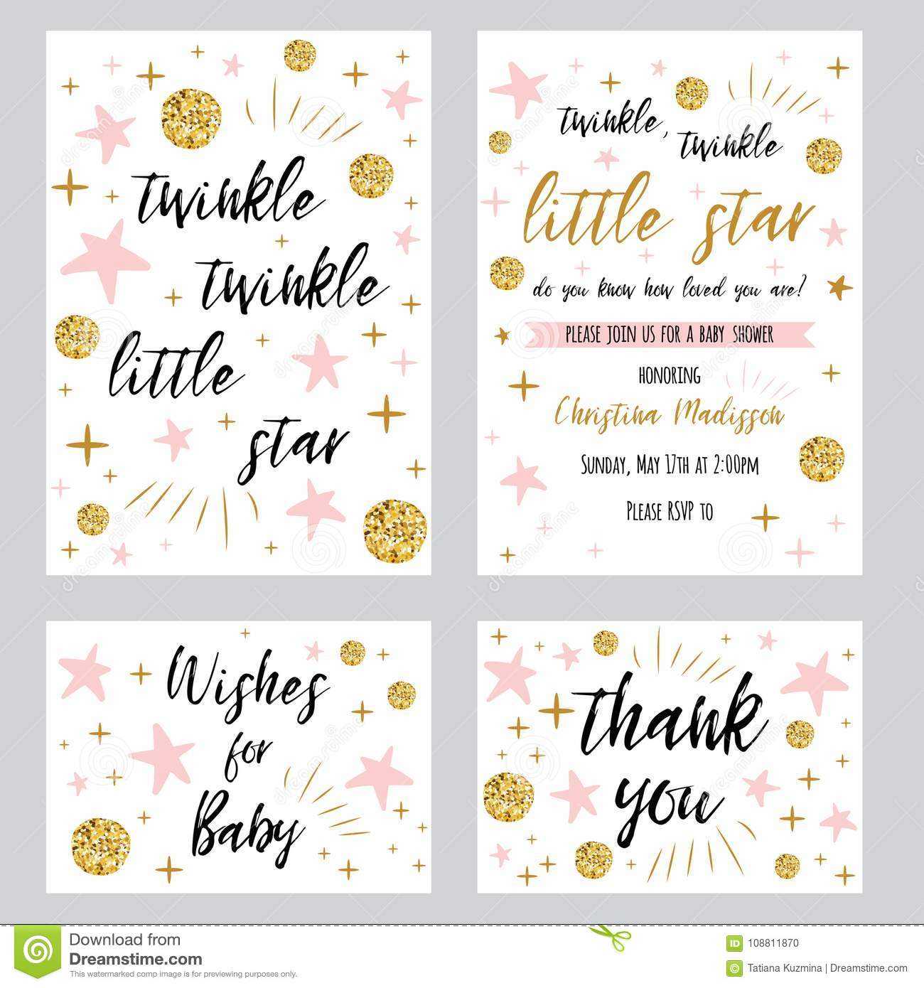 Baby Shower Girl Templates Twinkle Twinkle Little Star Text intended for Template For Baby Shower Thank You Cards