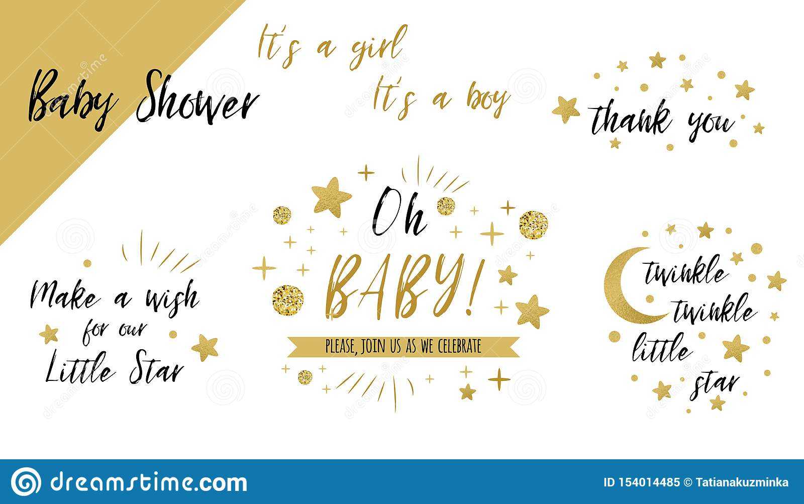 Baby Shower Set Gold Templates Twinkle Twinkle Little Star With Thank You Card Template For Baby Shower