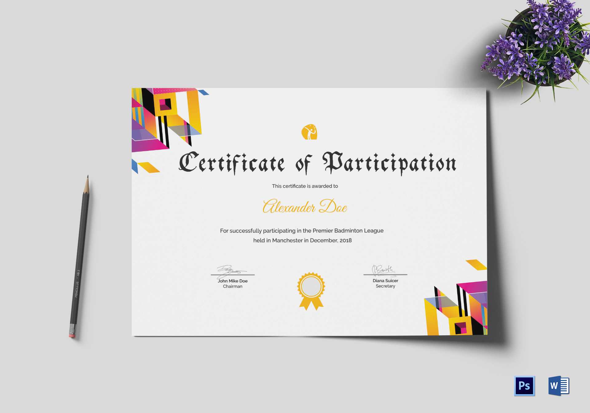 Badminton Participation Certificate Template With Certificate Of Participation Word Template