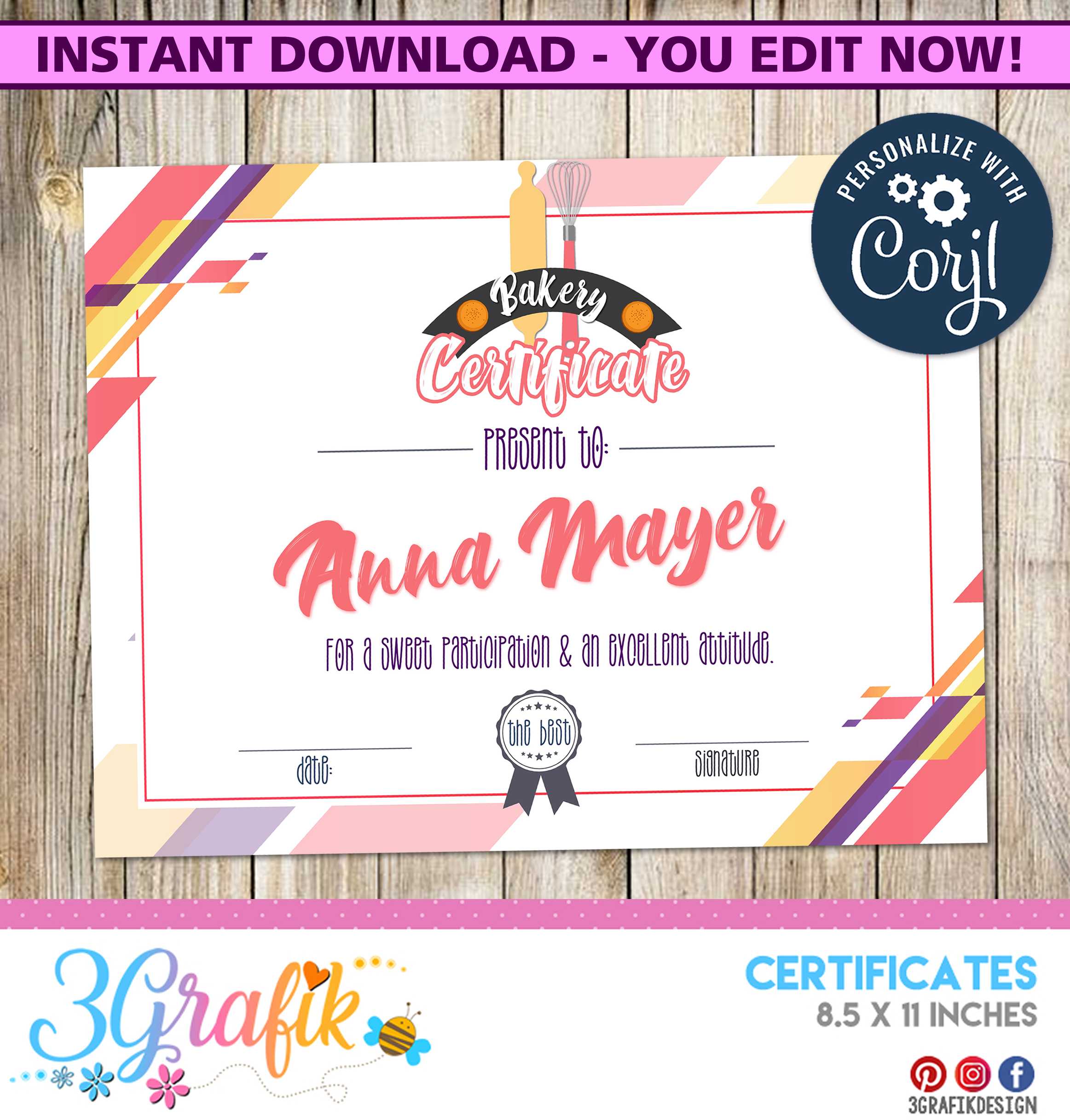 Bakery – Certificate – Printable For Gymnastics Certificate Template