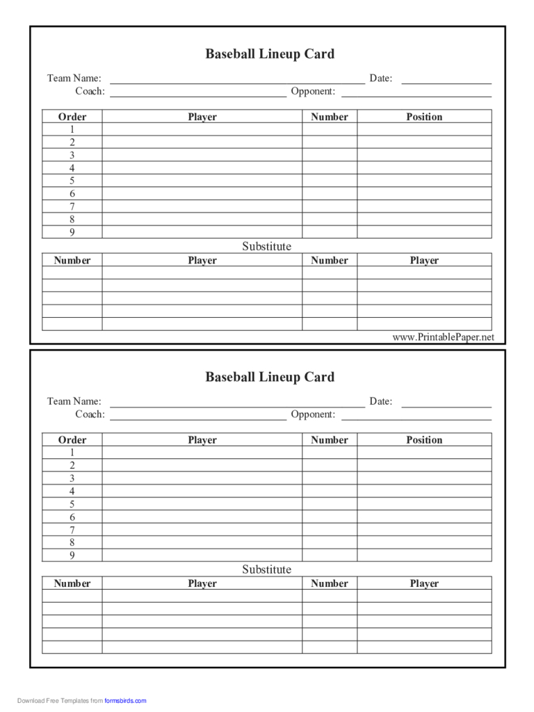 Baseball Lineup Card Free Download Inside Baseball Lineup Card Template
