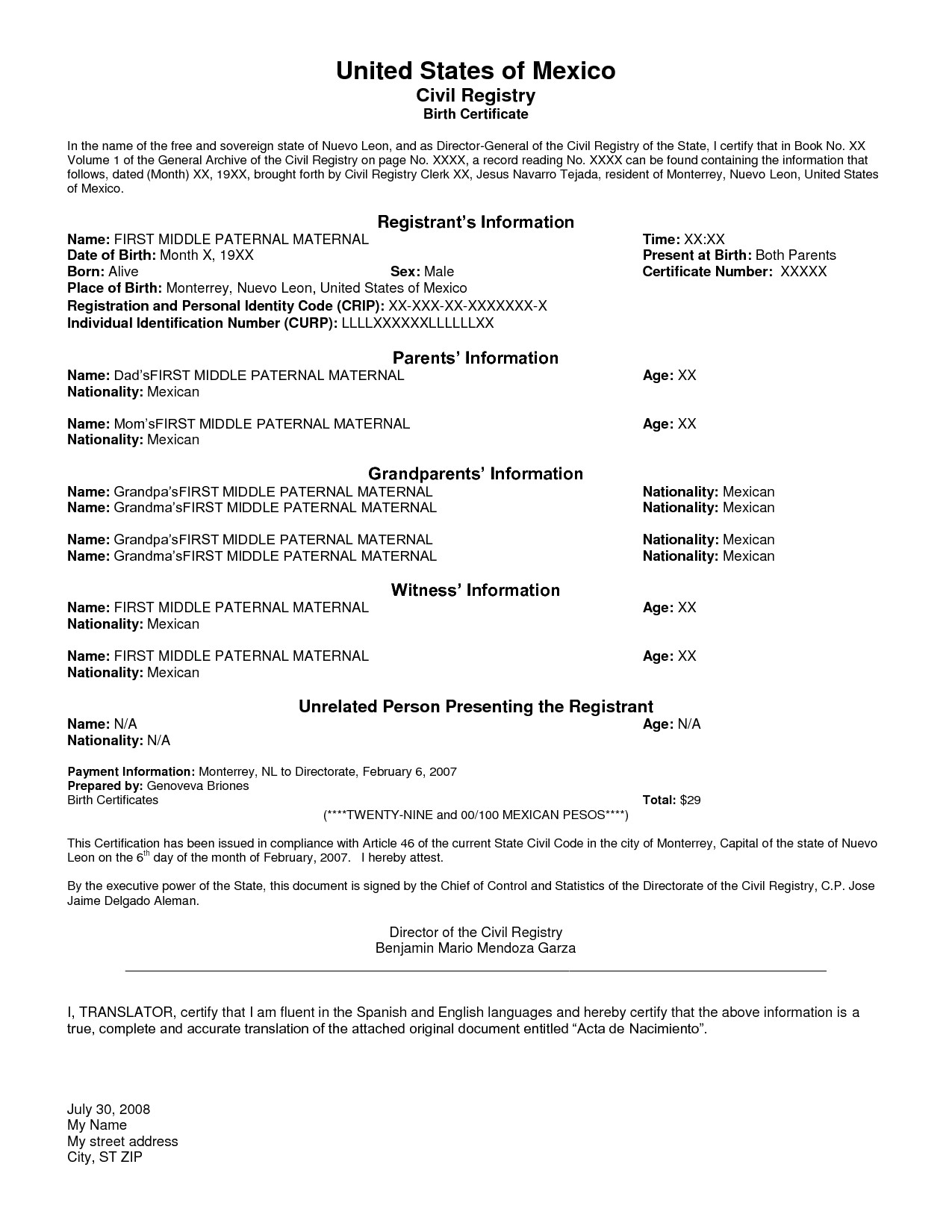 Best Photos Of Mexican Marriage Certificate Translation Intended For Mexican Marriage Certificate Translation Template