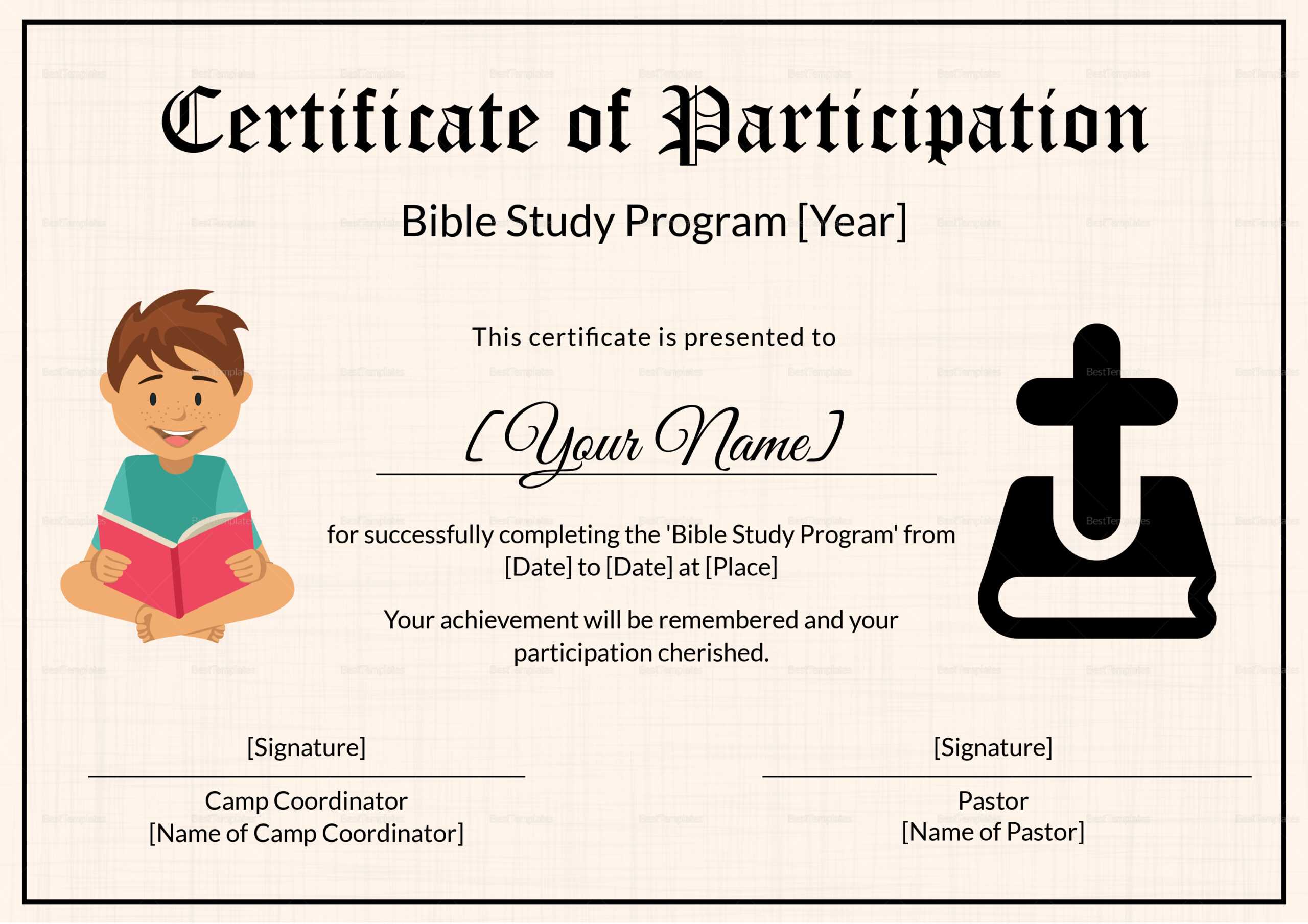 Bible Prophecy Program Certificate For Kids Template With Christian Certificate Template