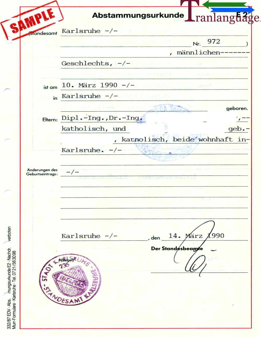 Birth Certificate Germany I Regarding Birth Certificate Translation Template Uscis