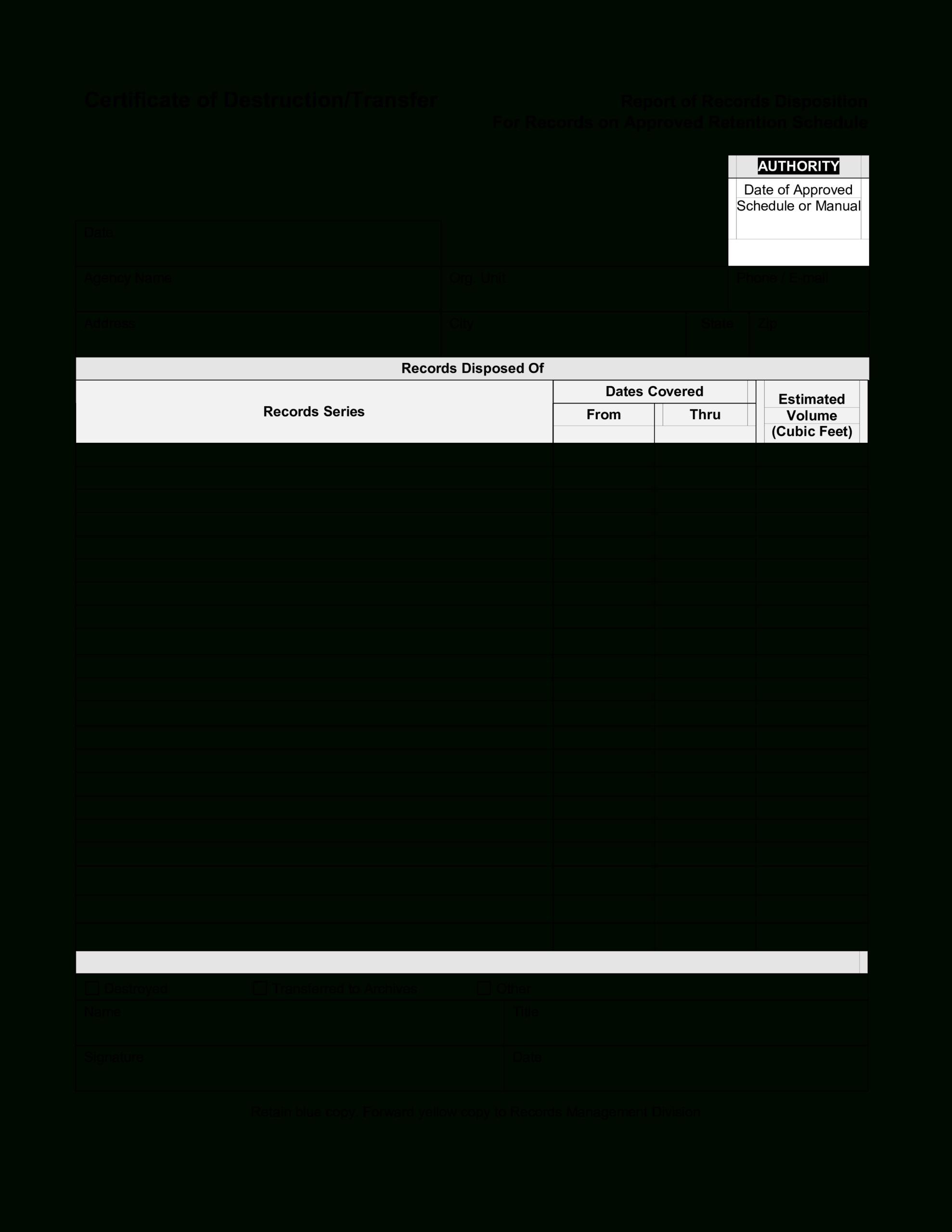 Blank Certificate Of Destruction | Templates At within Destruction Certificate Template