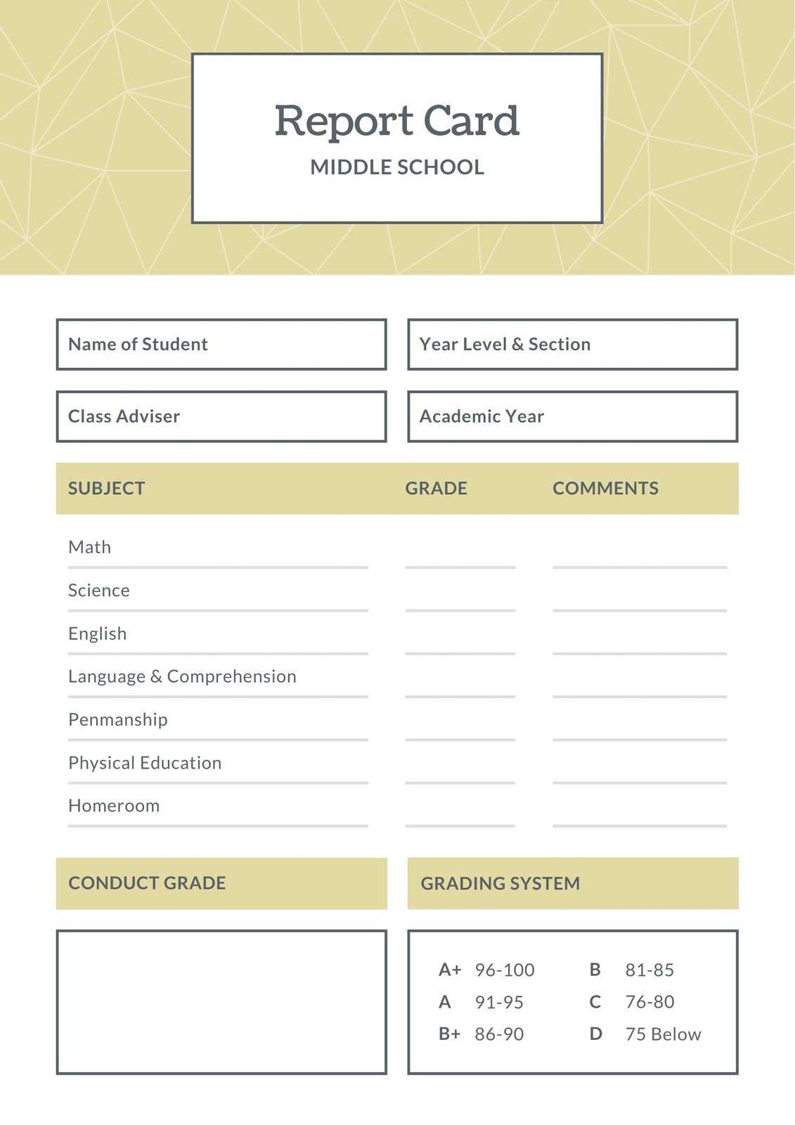 Blue And Brown Middle School Report Card – Templatescanva In Middle School Report Card Template