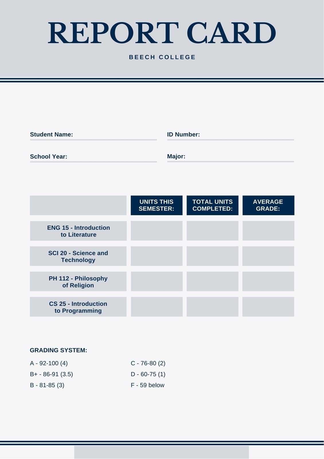 Blue And Gray Simple College Report Card – Templatescanva With Regard To College Report Card Template