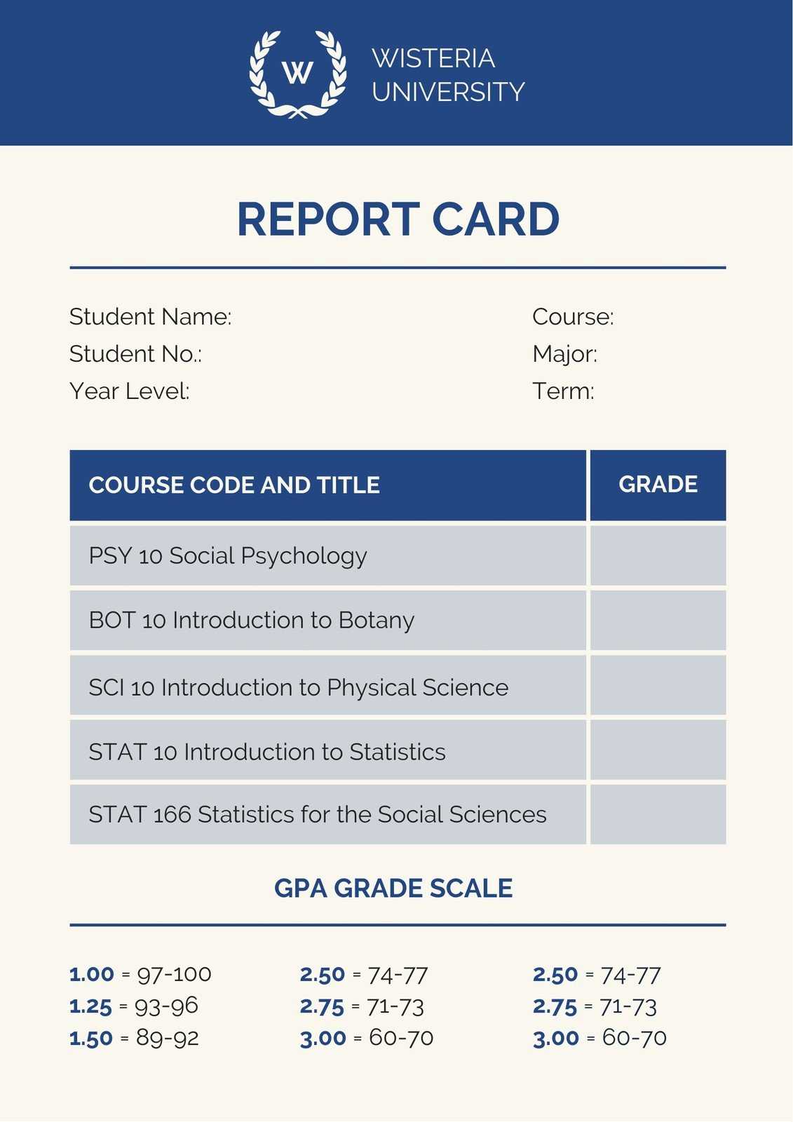 Blue College Report Card – Templatescanva With Regard To College Report Card Template