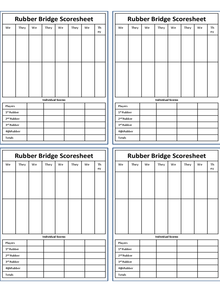 Bridge Score Sheet - 6 Free Templates In Pdf, Word, Excel Intended For Bridge Score Card Template