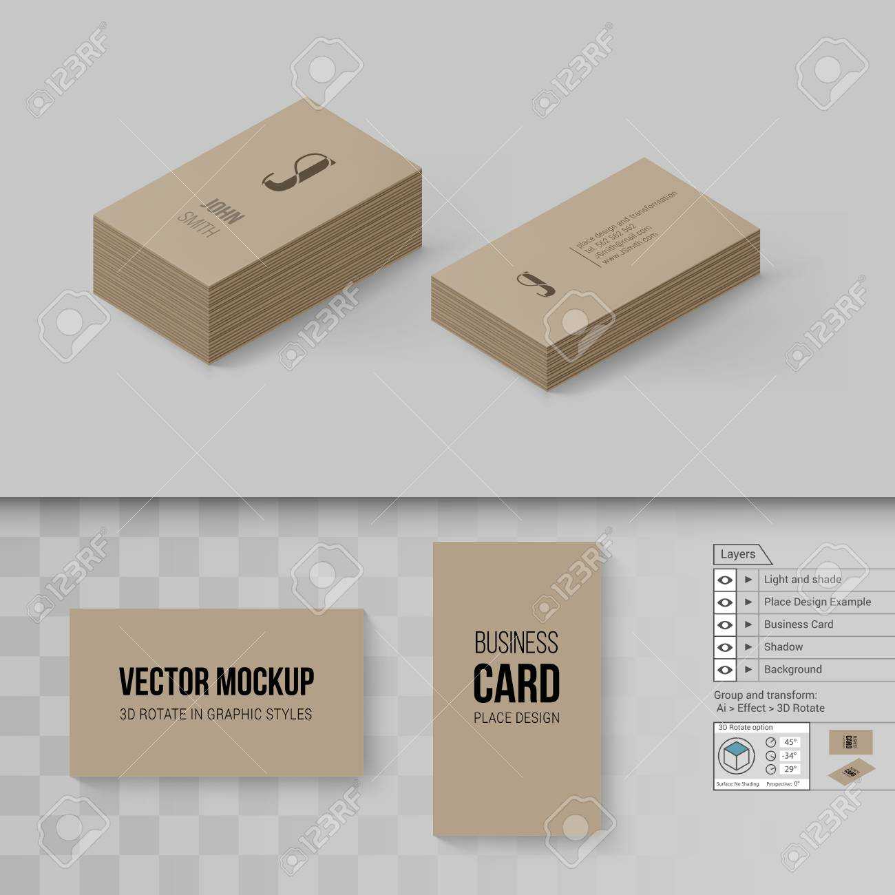 Brown Business Cards Template. Branding Mock Up With 3D Rotate.. Regarding Transparent Business Cards Template