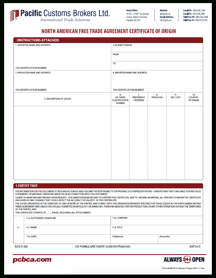 Canada Customs Forms Pdf Downloads | Pcb With Regard To Certificate Of Origin For A Vehicle Template