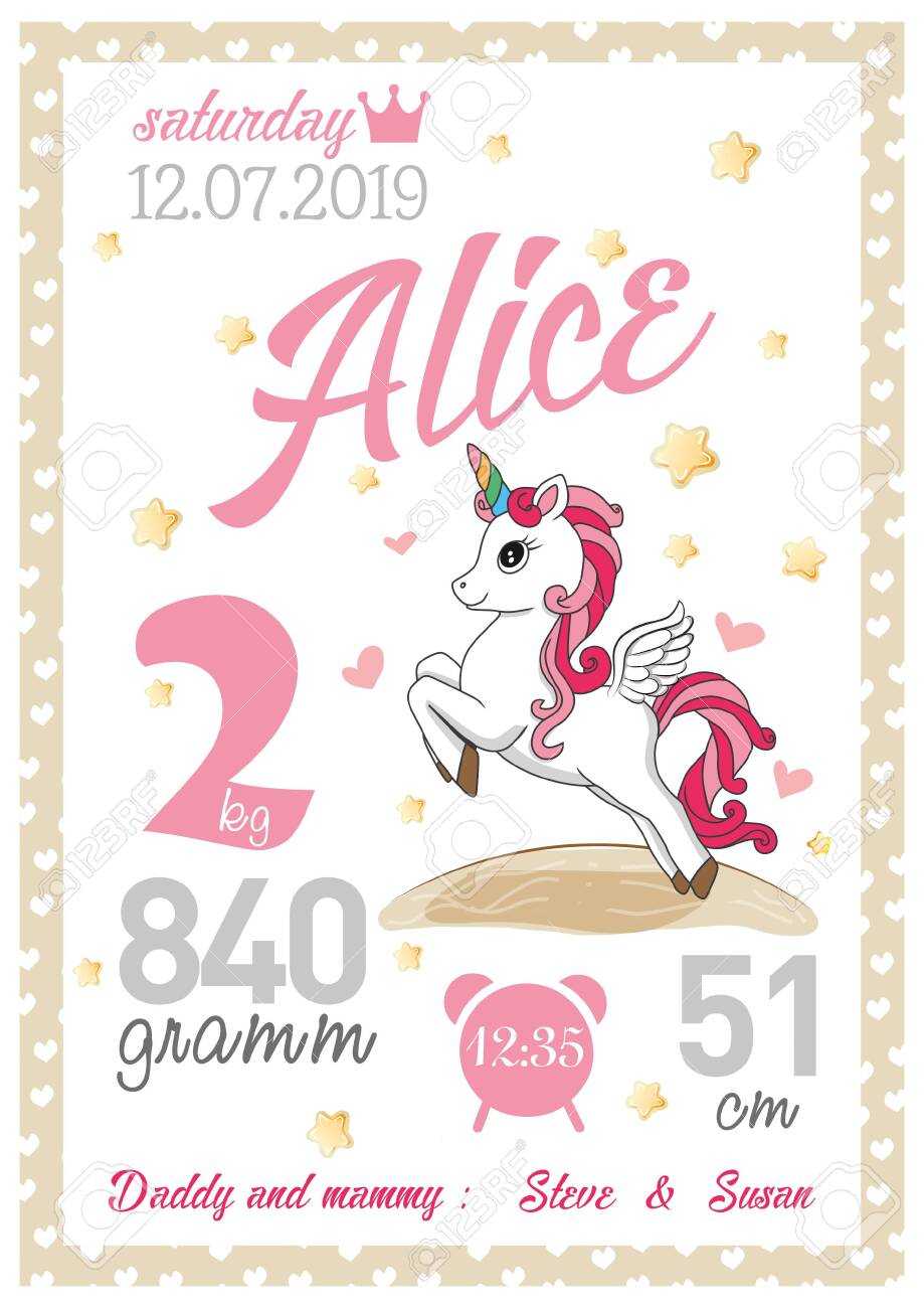 Cartoon Template Of Baby Birth Certificate For Girls. Named Alice With Regard To Girl Birth Certificate Template