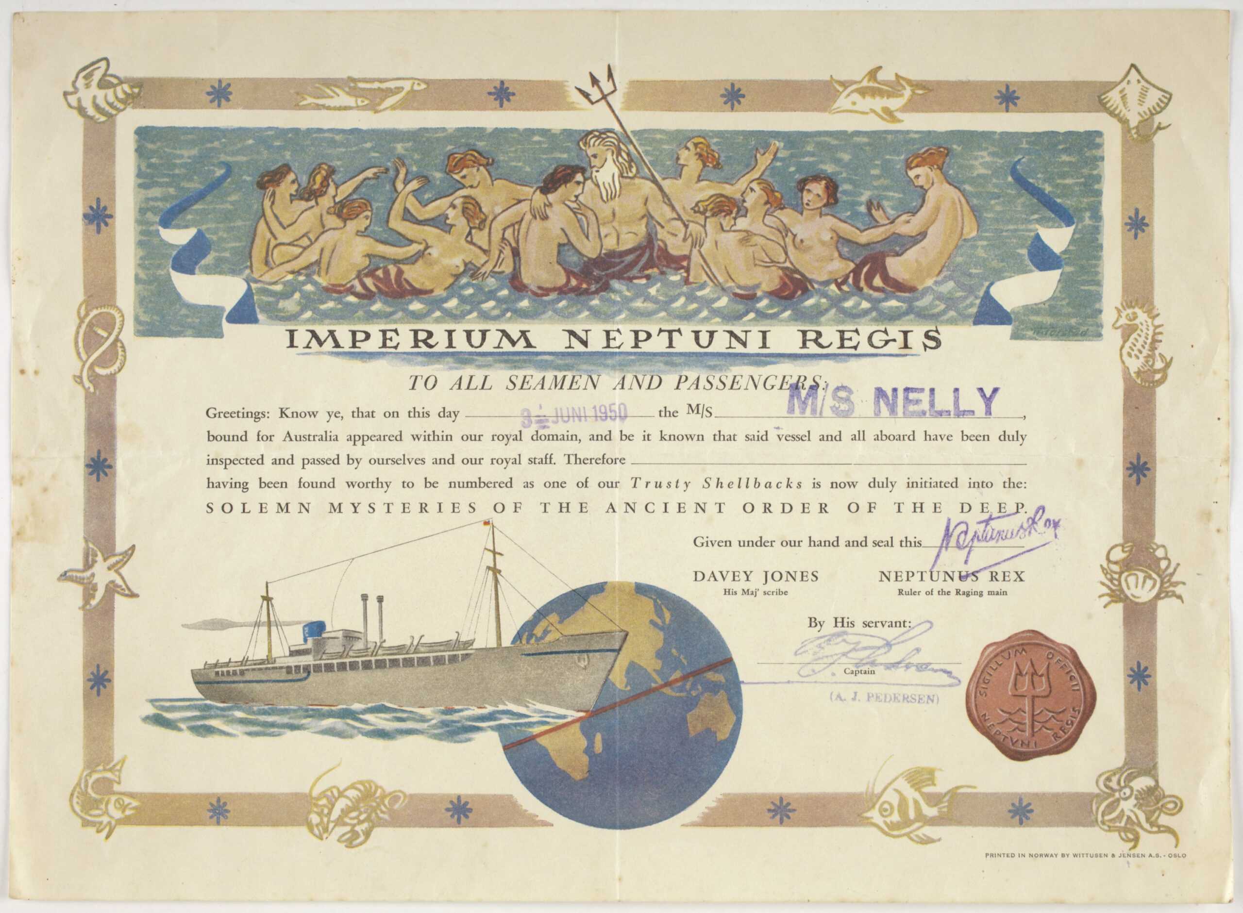 Certificate – Crossing The Equator, Ms Nelly, Wittusen Inside Crossing The Line Certificate Template