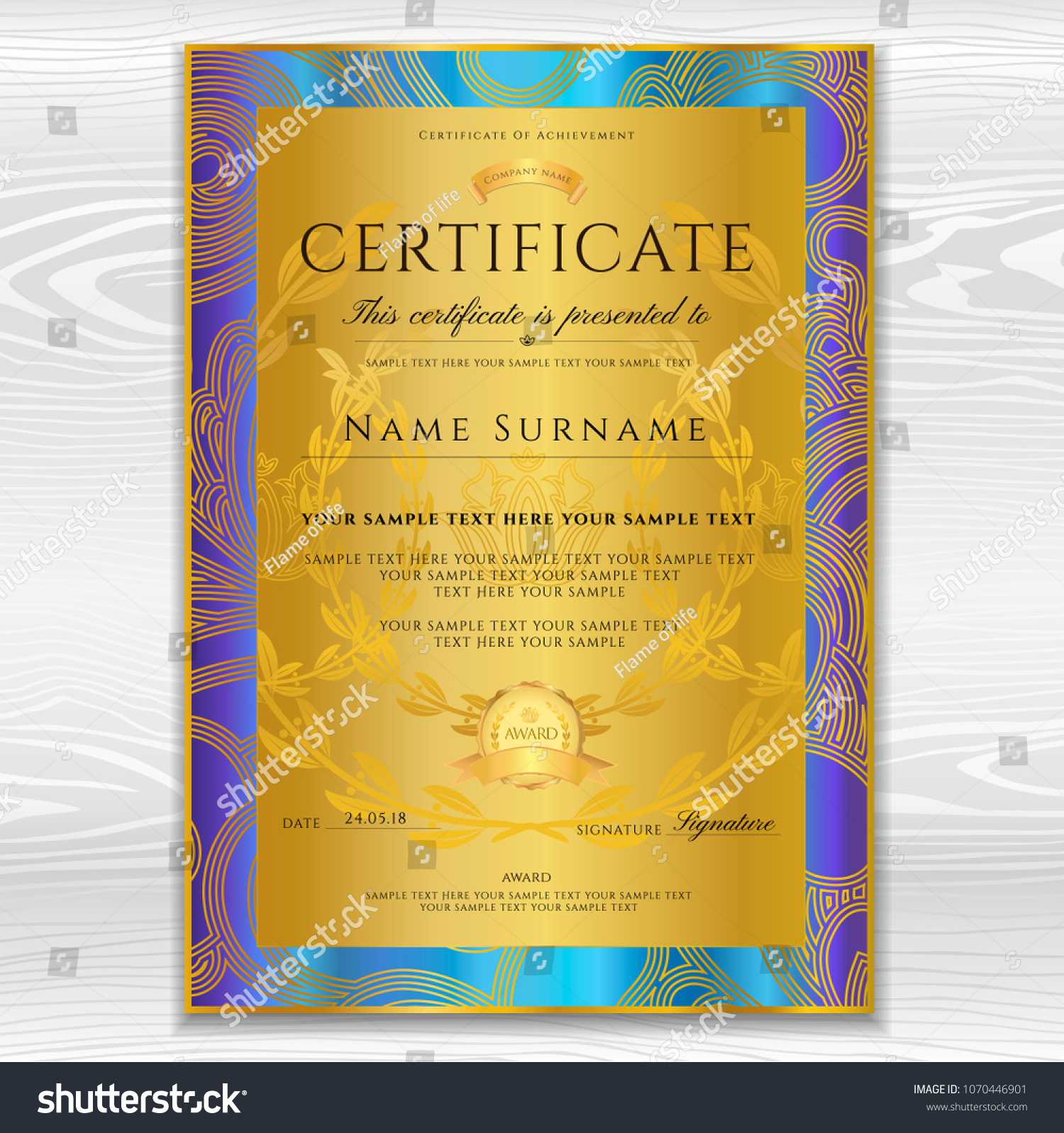 Certificate Diploma Golden Design Template Background Stock Inside Certificate Scroll Template
