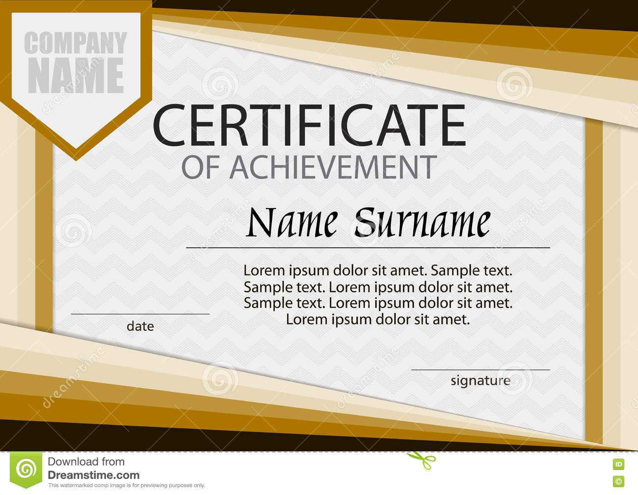 Certificate Of Achievement Template. Horizontal. Stock With Regard To Certificate Of Accomplishment Template Free