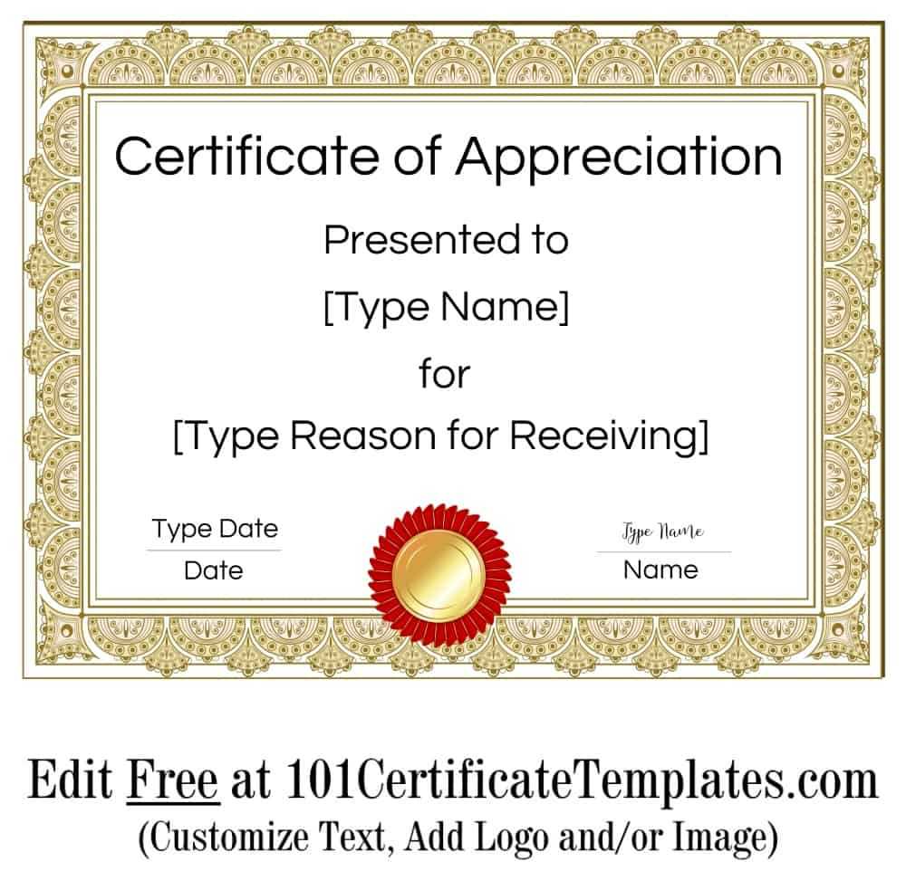 Certificate Of Appreciation Inside Certificate Of Appreciation Template Free Printable